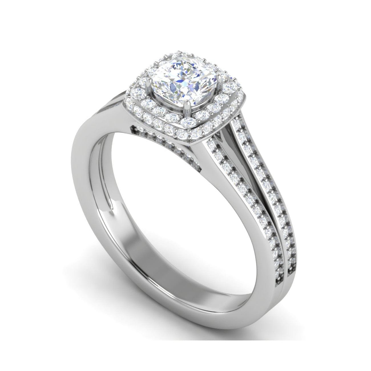 Jewelove™ Rings I VS / Women's Band only 0.30 cts. Cushion Solitaire Double Halo Split Shank Platinum Ring JL PT RH CU 252