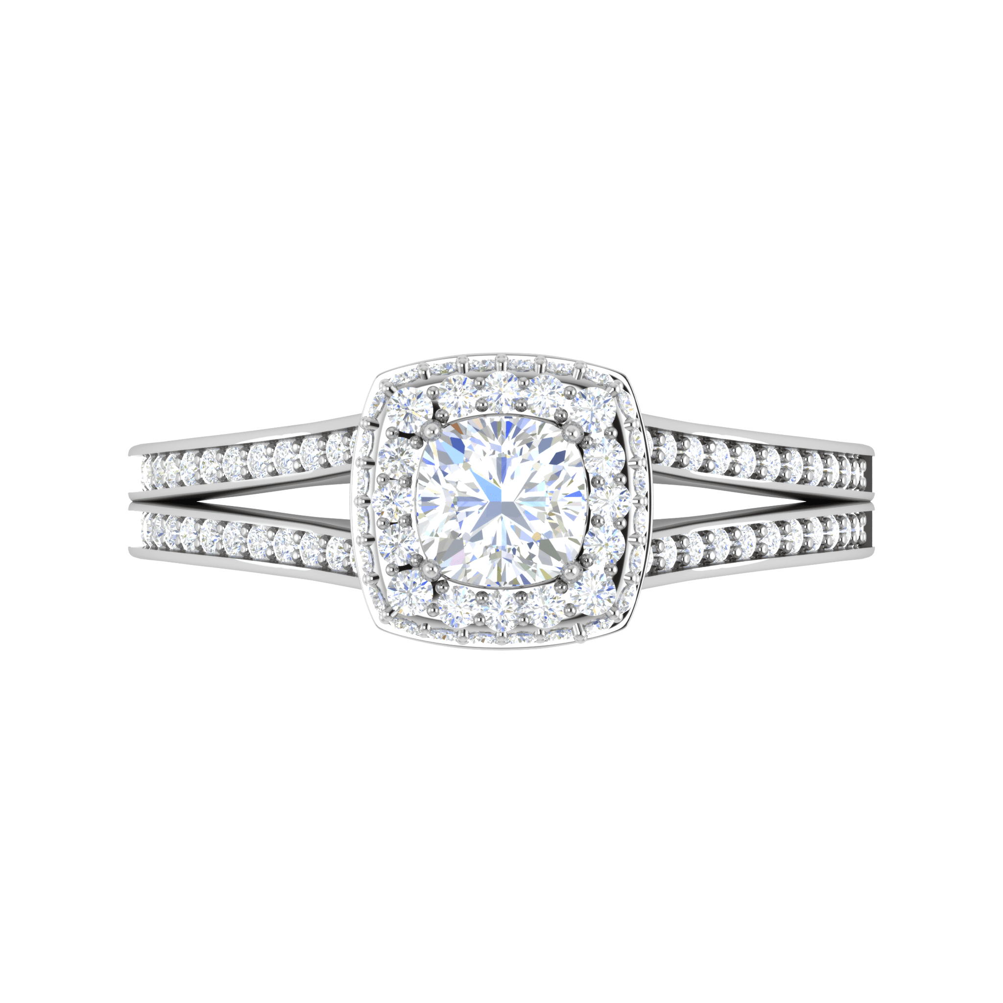 Jewelove™ Rings I VS / Women's Band only 0.30 cts. Cushion Solitaire Double Halo Split Shank Platinum Ring JL PT RH CU 252