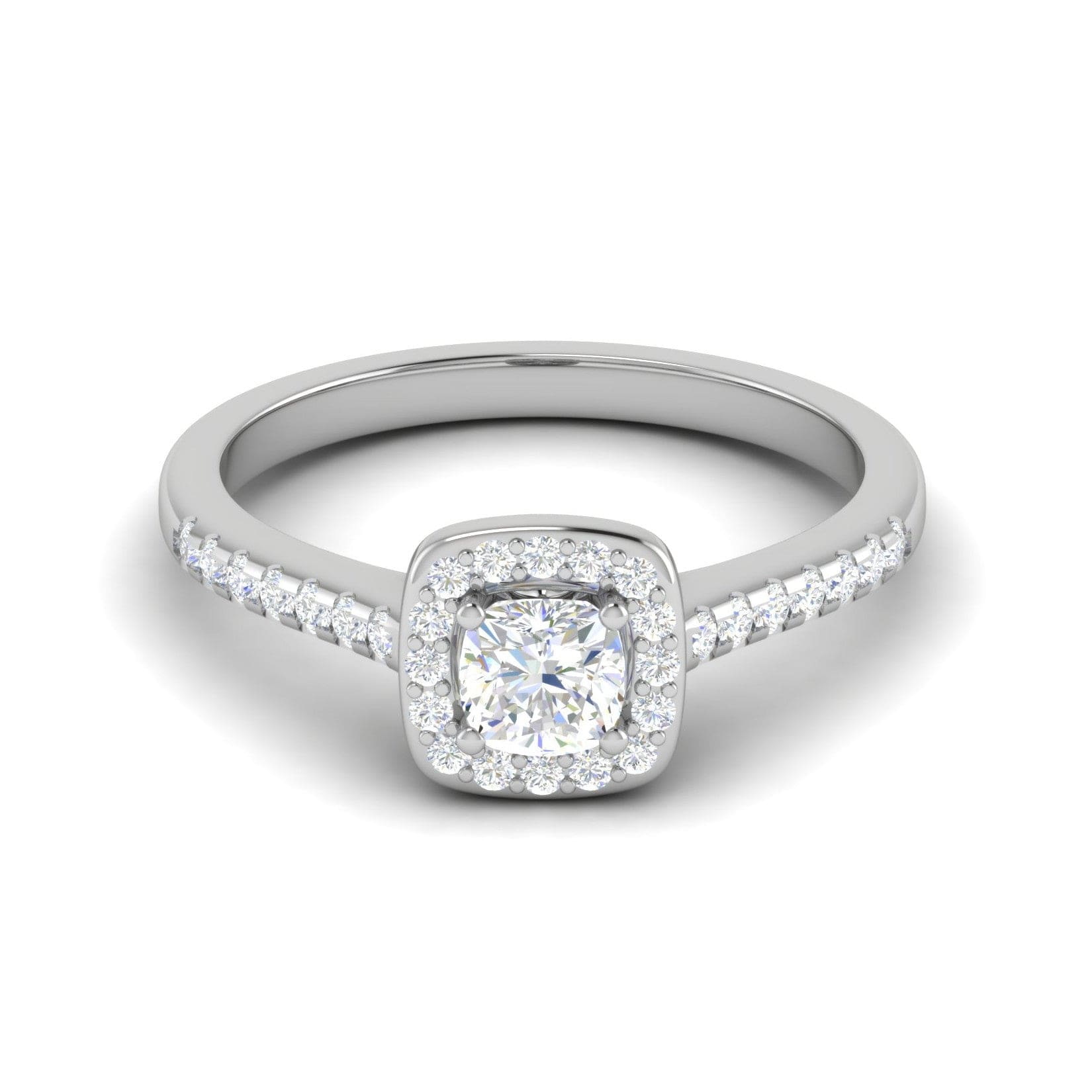 Jewelove™ Rings VVS GH / Women's Band only 0.30 cts. Cushion Solitaire Halo Diamond Shank Platinum Ring JL PT RH AS 294