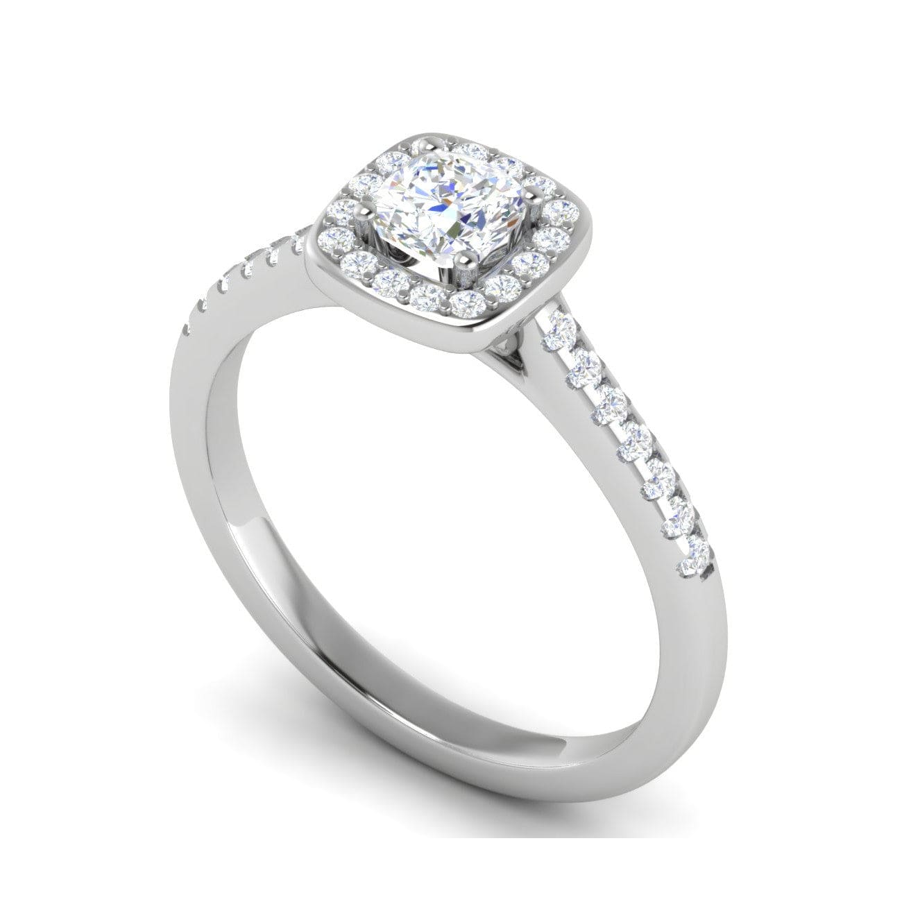 Jewelove™ Rings VVS GH / Women's Band only 0.30 cts. Cushion Solitaire Halo Diamond Shank Platinum Ring JL PT RH AS 294