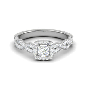 Jewelove™ Rings VVS GH / Women's Band only 0.30 cts. Cushion Solitaire Halo Diamond Twisted Shank Platinum Ring JL PT RP CU 202