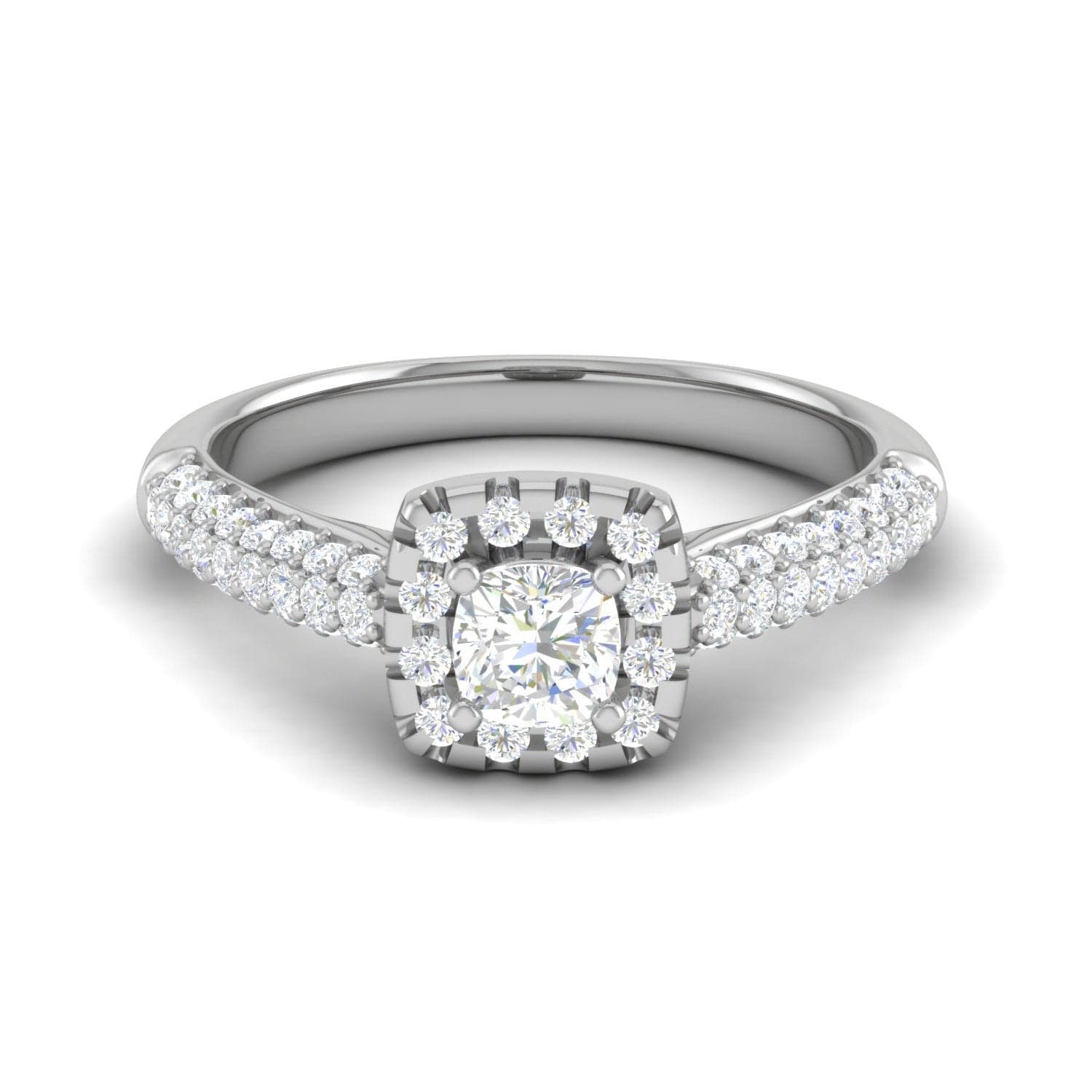 Jewelove™ Rings VVS G / Women's Band only 0.30 cts. Cushion Solitaire Halo Split Shank Platinum Ring JL PT JRW1549MM