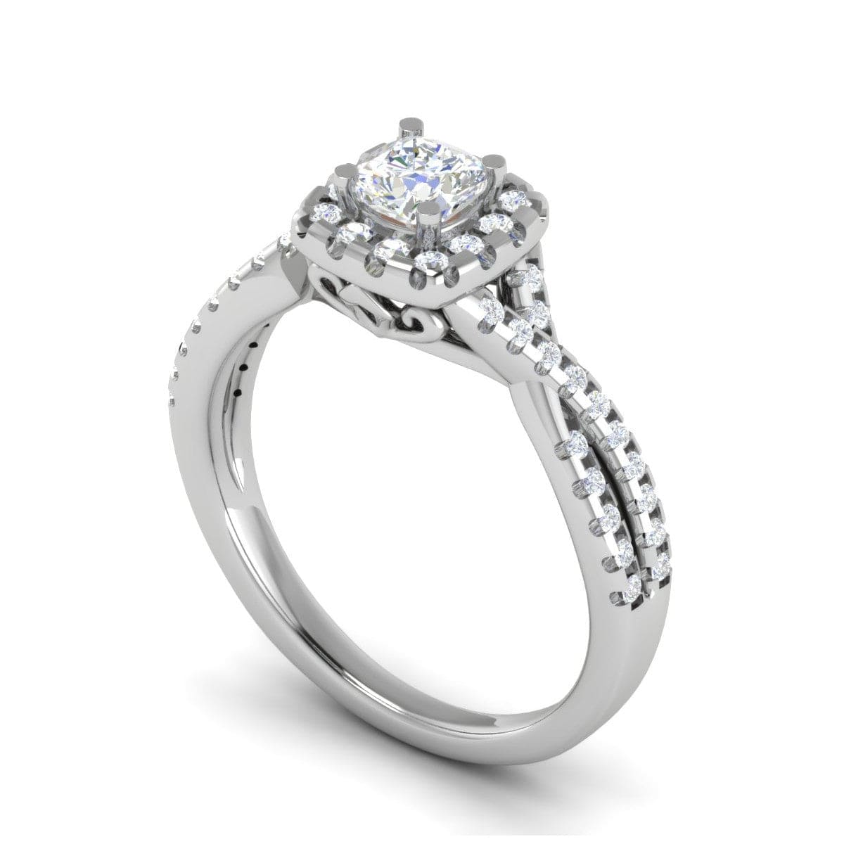 Jewelove™ Rings VVS G / Women's Band only 0.30 cts. Cushion Solitaire Halo Twisted Shank Platinum Ring JL PT JRW1547MM