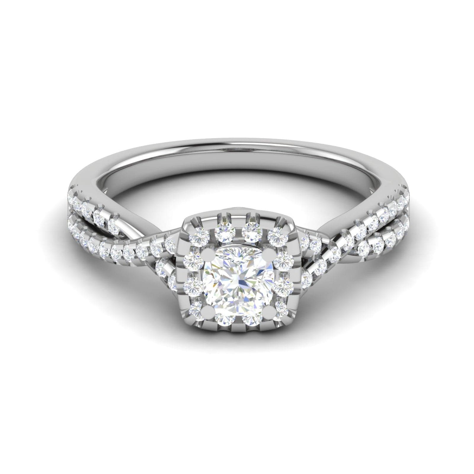 Jewelove™ Rings VVS G / Women's Band only 0.30 cts. Cushion Solitaire Halo Twisted Shank Platinum Ring JL PT JRW1547MM