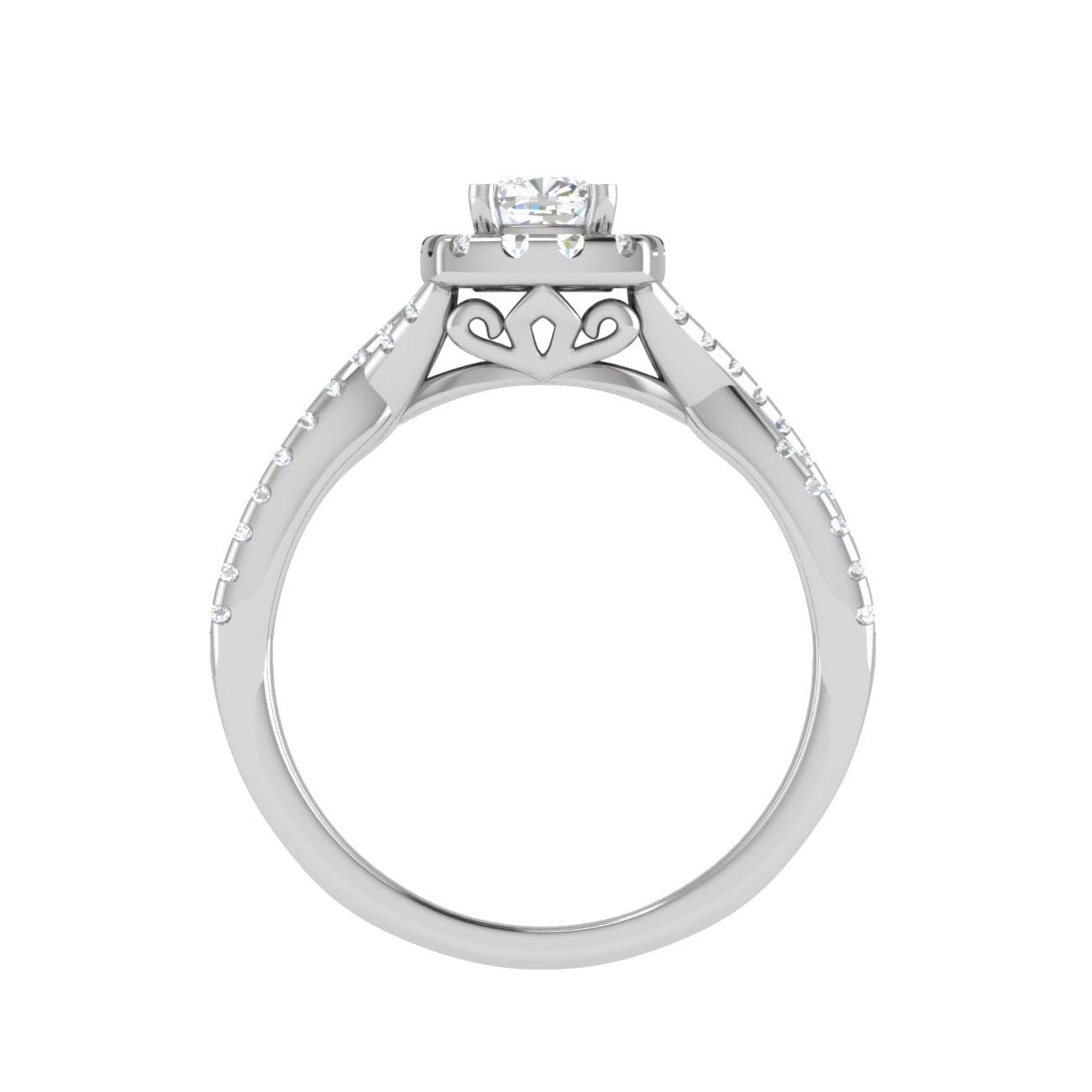 Jewelove™ Rings VVS G / Women's Band only 0.30 cts. Cushion Solitaire Halo Twisted Shank Platinum Ring JL PT JRW1547MM