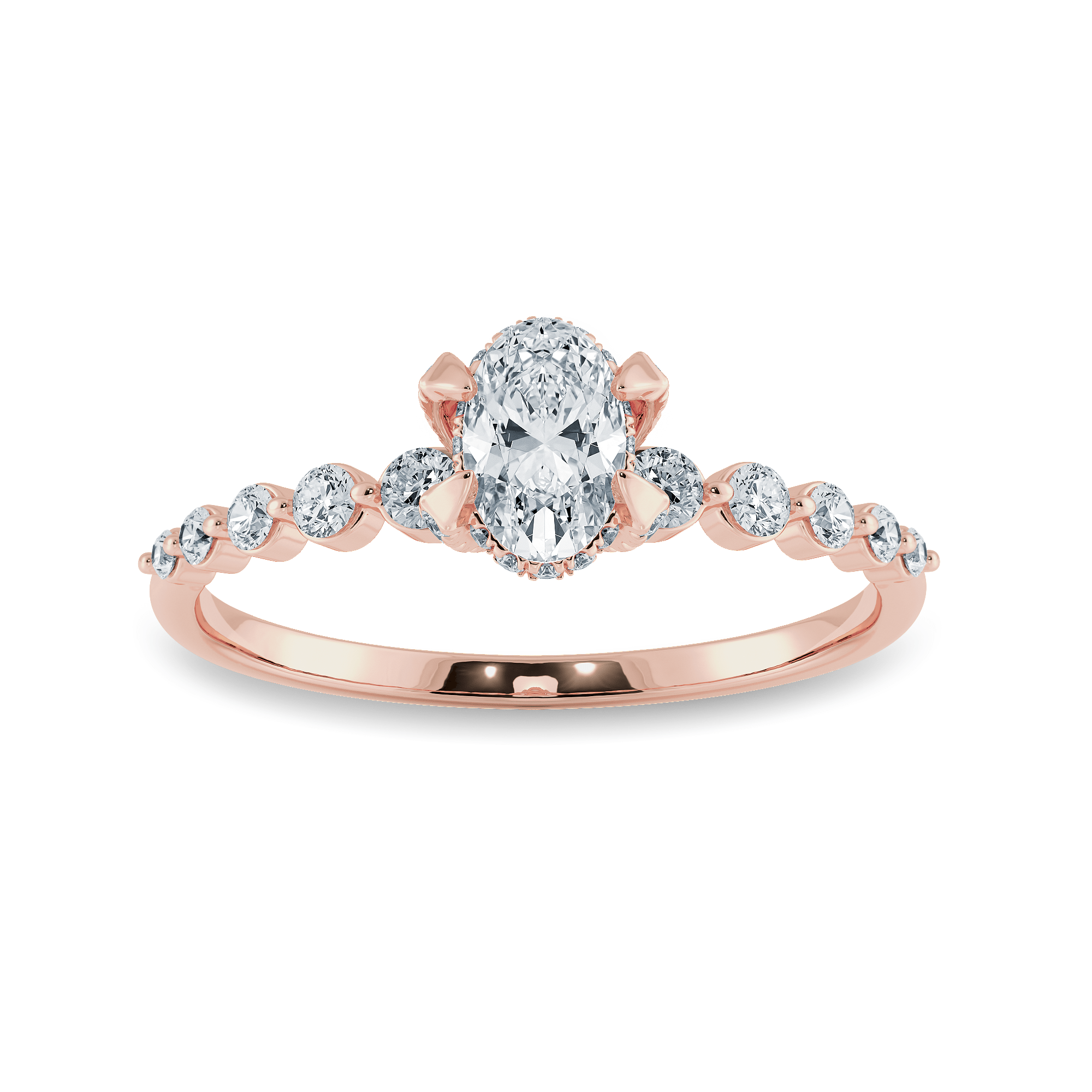 Jewelove™ Rings Women's Band only / VS I 0.30 cts. Oval Cut Solitaire Halo Diamond Accents 18K Rose Gold Ring JL AU 2008R