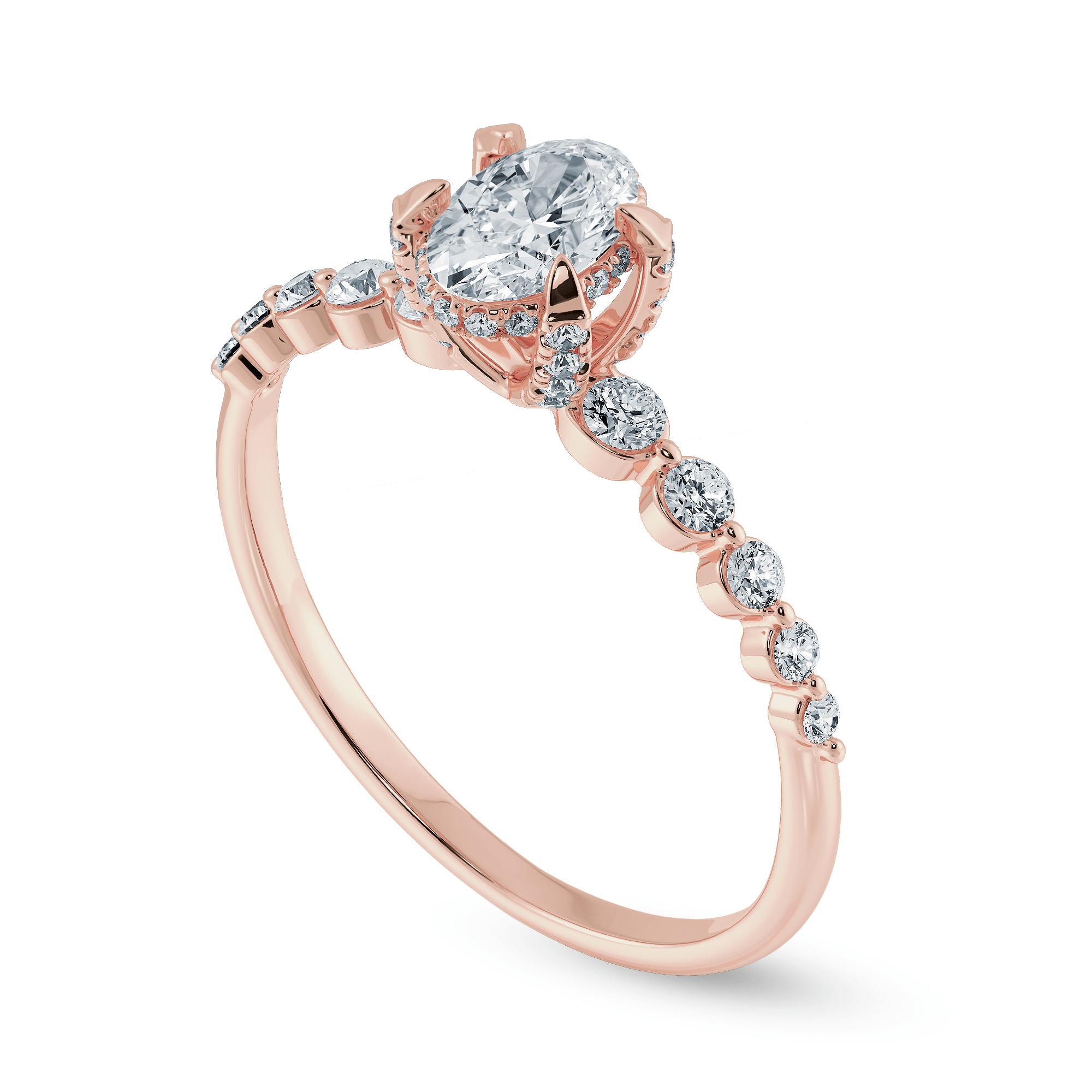 Jewelove™ Rings Women's Band only / VS I 0.30 cts. Oval Cut Solitaire Halo Diamond Accents 18K Rose Gold Ring JL AU 2008R