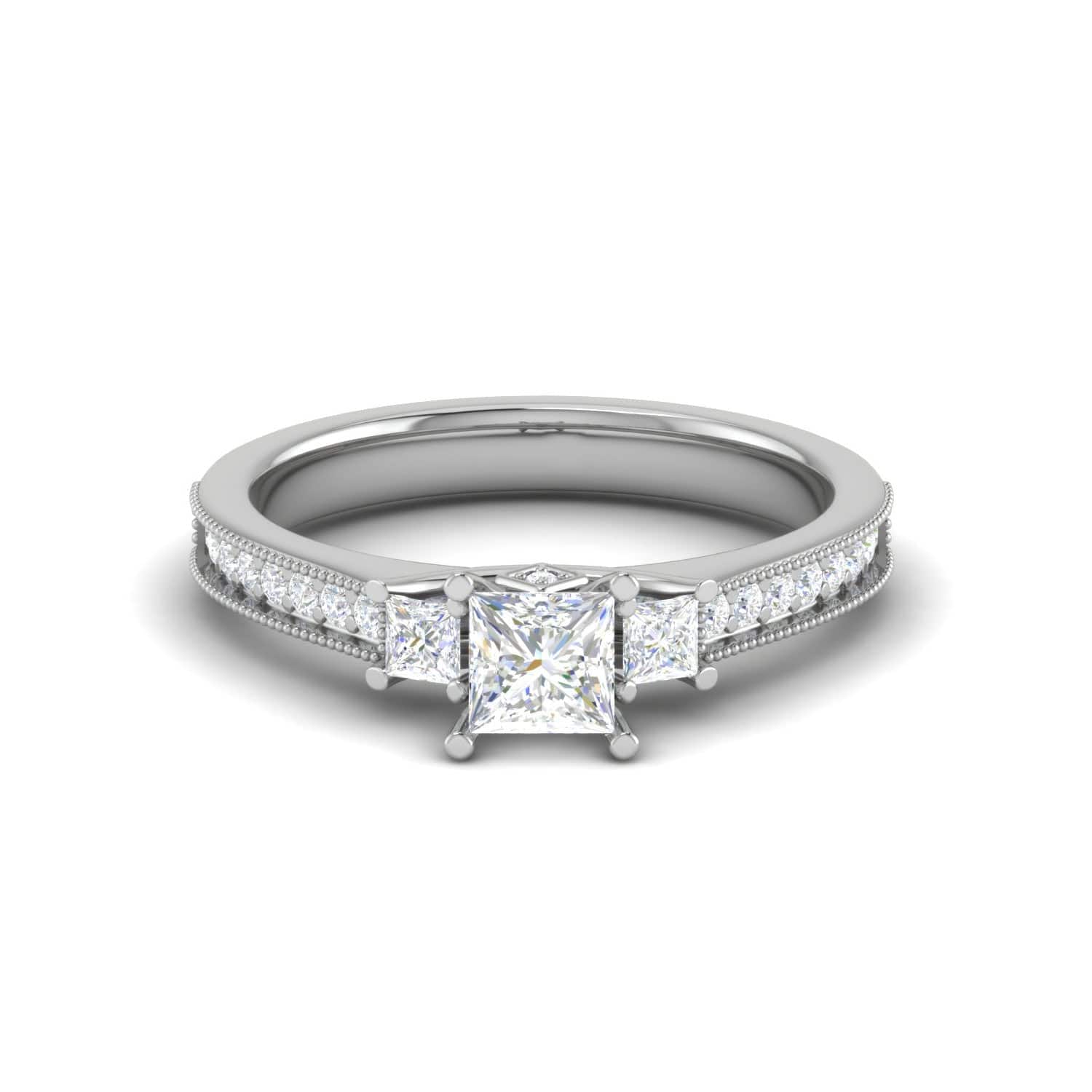 Jewelove™ Rings I VS / Women's Band only 0.30 cts. Princess Cut Diamond Diamond Shank Platinum Solitaire Engagement Ring JL PT 150