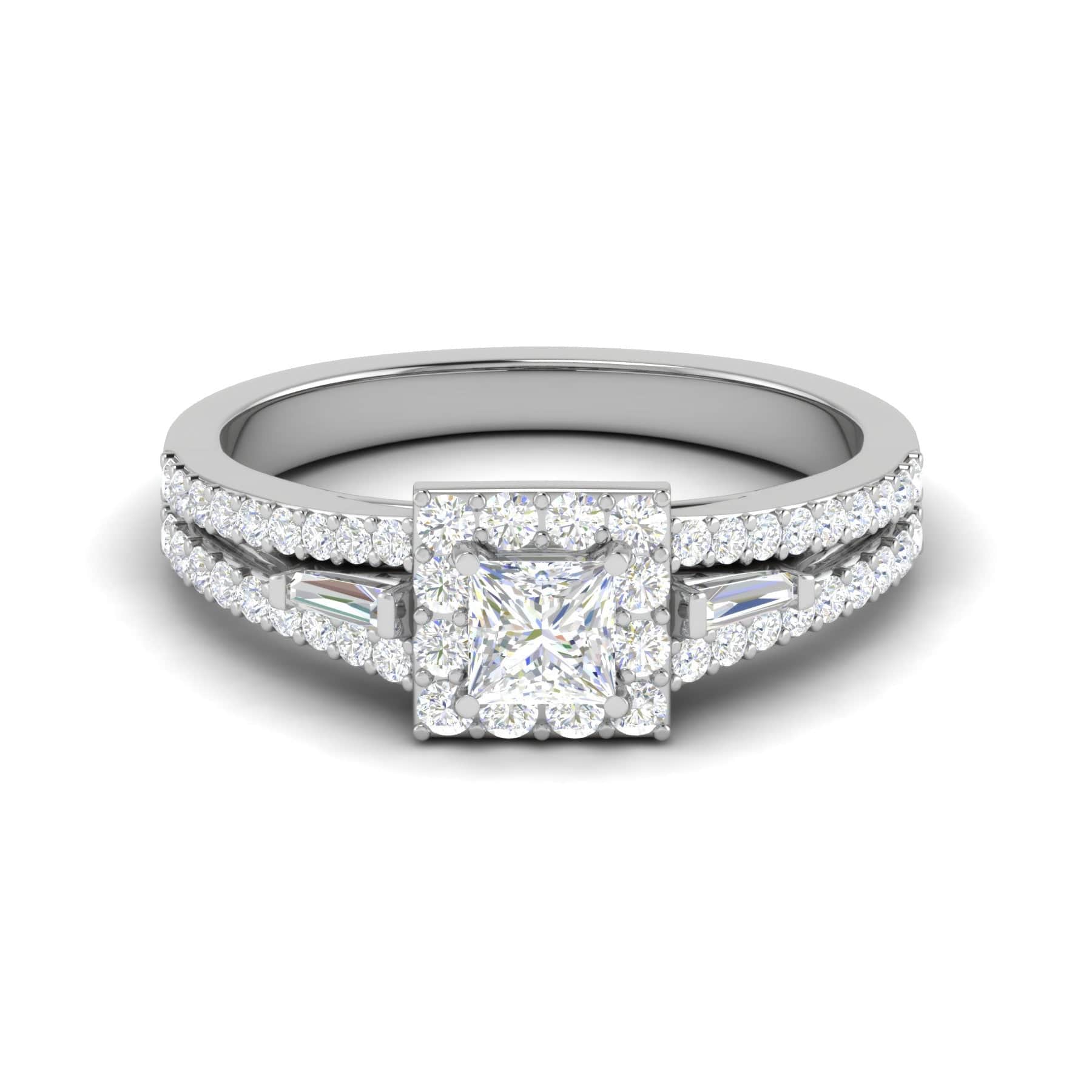 Jewelove™ Rings I VS / Women's Band only 0.30 cts. Princess Cut Diamond Halo Diamond Split Shank Platinum Solitaire Engagement Ring JL PT WB5999E