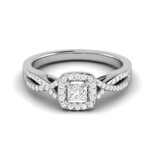 Jewelove™ Rings J VS / Women's Band only 0.30 cts. Princess Cut Solitaire Halo Diamond Twisted Shank Platinum Ring JL PT RP AS 212