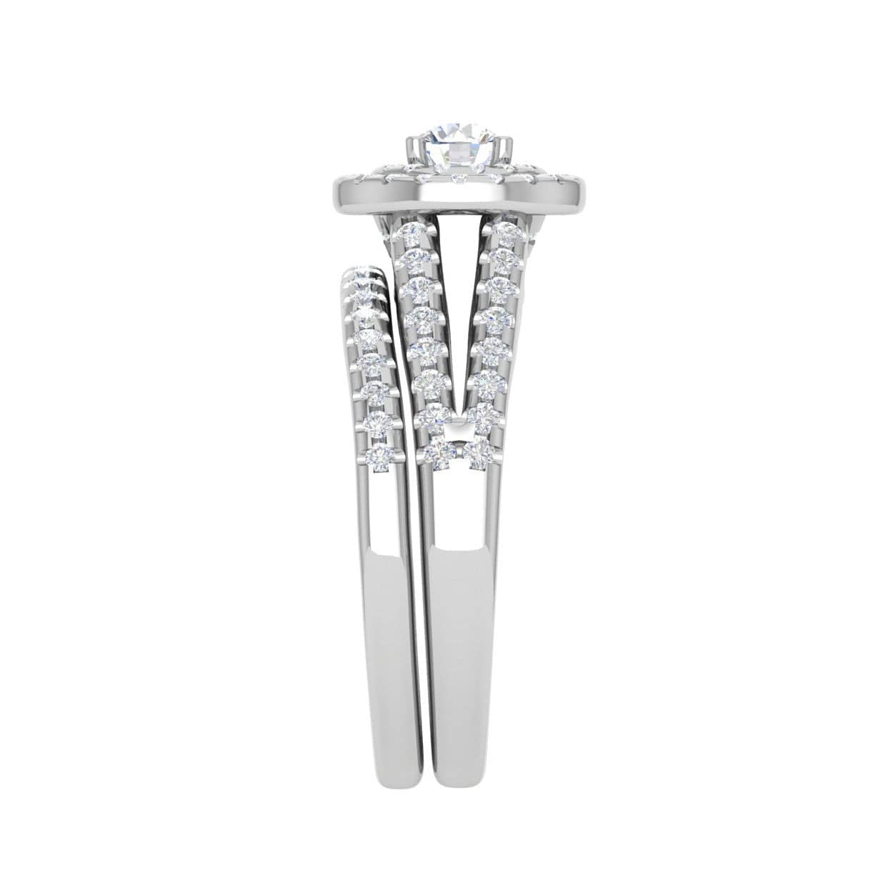 Jewelove™ Rings J VS / Women's Band only 0.30 cts Solitaire Double Halo Diamond Split Shank Platinum Ring JL PT MHD272