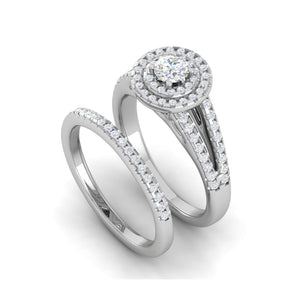 Jewelove™ Rings J VS / Women's Band only 0.30 cts Solitaire Double Halo Diamond Split Shank Platinum Ring JL PT MHD272