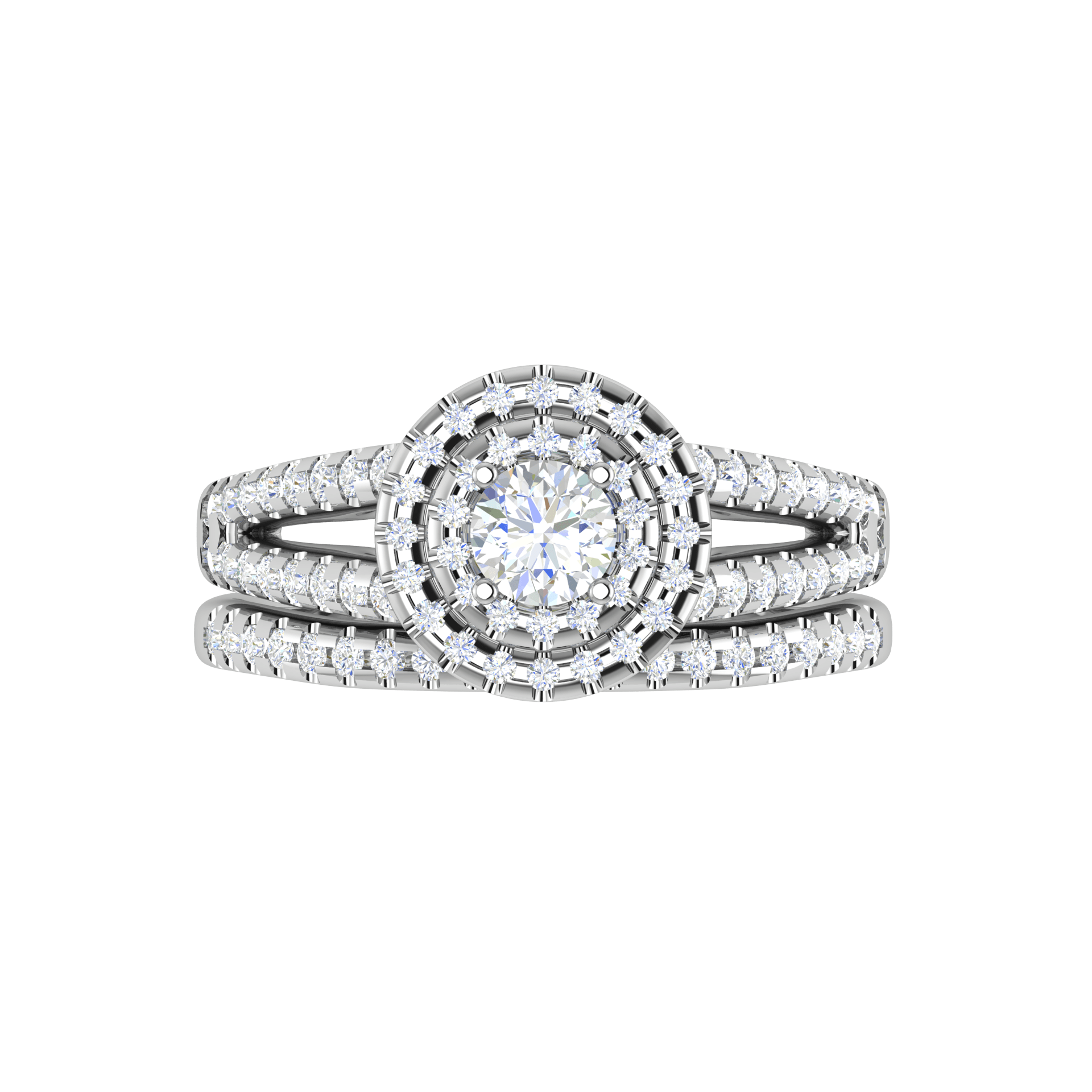 Jewelove™ Rings J VS / Women's Band only 0.30 cts Solitaire Double Halo Diamond Split Shank Platinum Ring JL PT MHD272