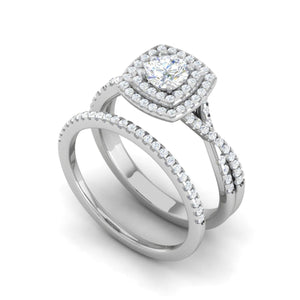 Jewelove™ Rings J VS / Women's Band only 0.30 cts Solitaire Double Halo Diamond Twisted Shank Platinum Ring JL PT MHD277