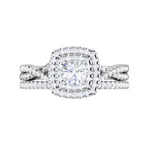 Jewelove™ Rings J VS / Women's Band only 0.30 cts Solitaire Double Halo Diamond Twisted Shank Platinum Ring JL PT MHD277