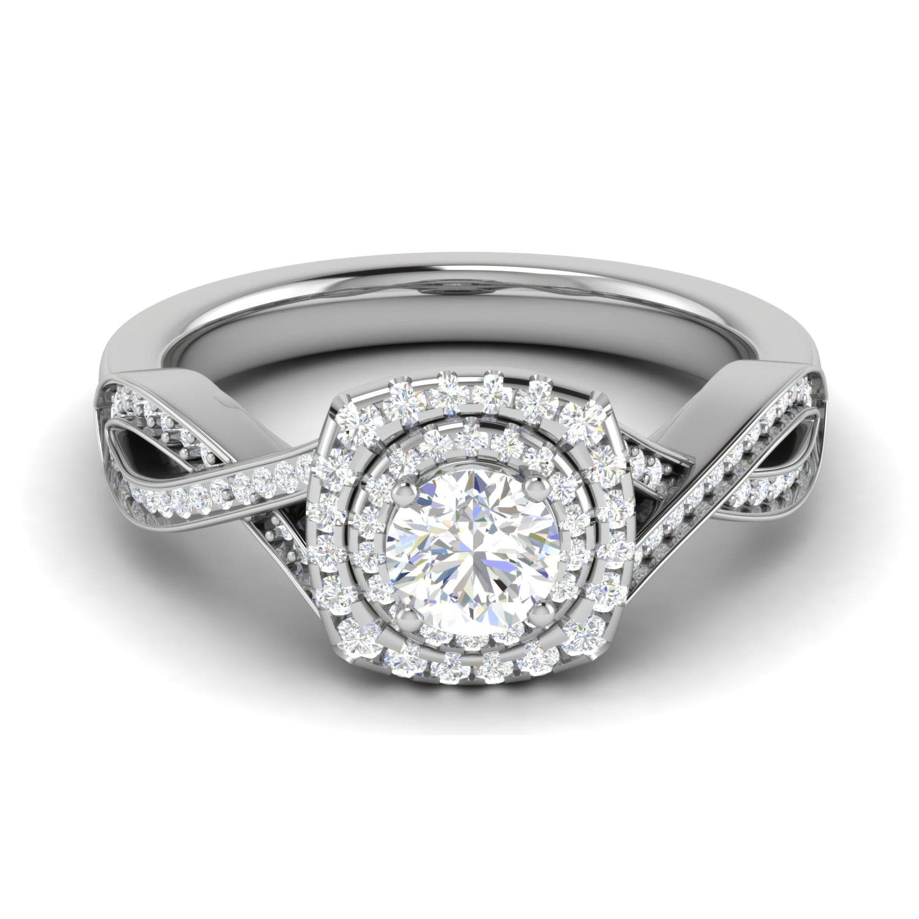 Jewelove™ Rings VS J / Women's Band only 0.30 cts Solitaire Double Halo Diamond Twisted Shank Platinum Ring JL PT RP RD 204-A