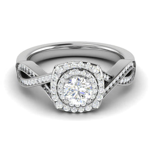 Jewelove™ Rings VS J / Women's Band only 0.30 cts Solitaire Double Halo Diamond Twisted Shank Platinum Ring JL PT RP RD 204-A