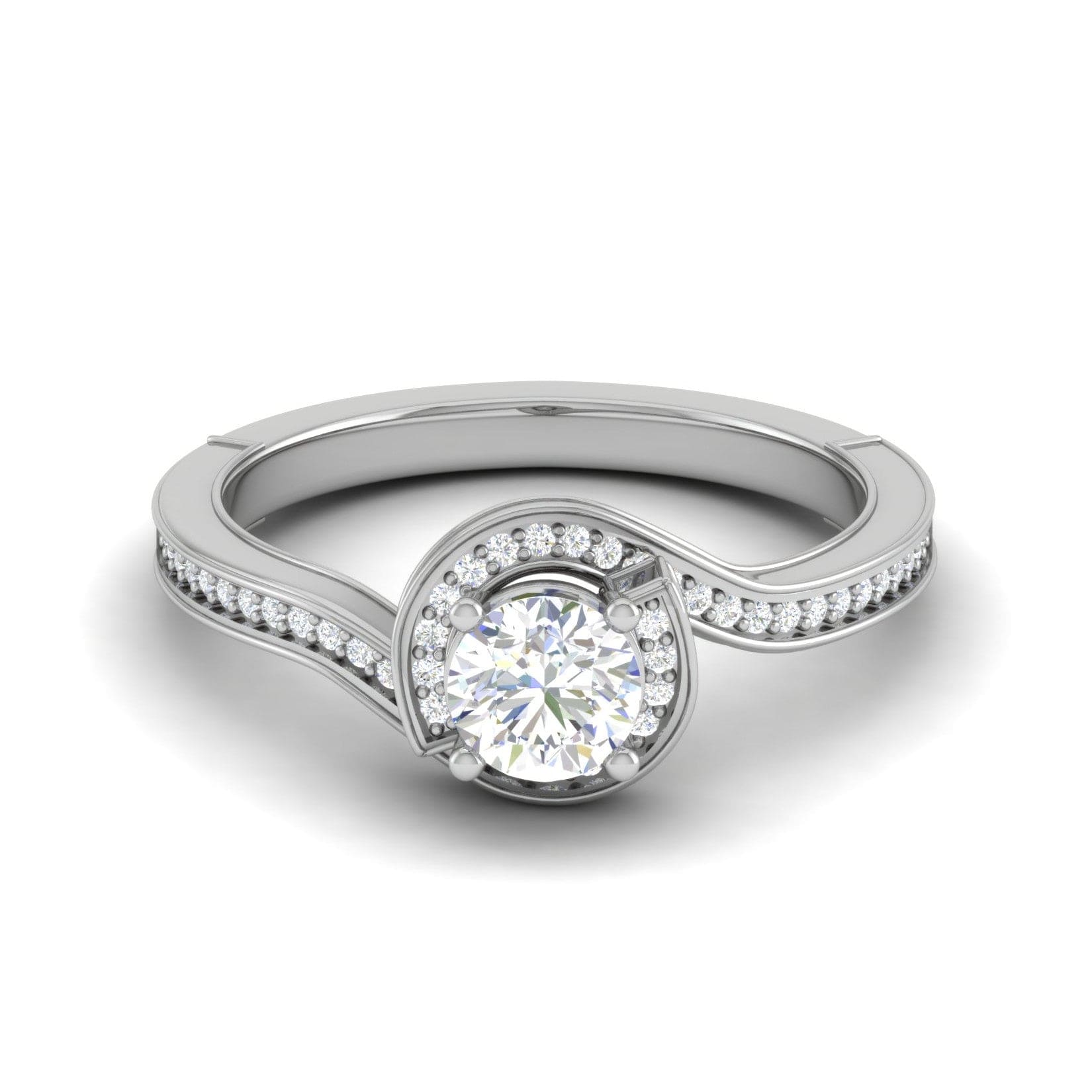 Jewelove™ Rings VS J / Women's Band only 0.30 cts Solitaire Halo Diamond Shank Platinum Ring JL PT RP RD 178