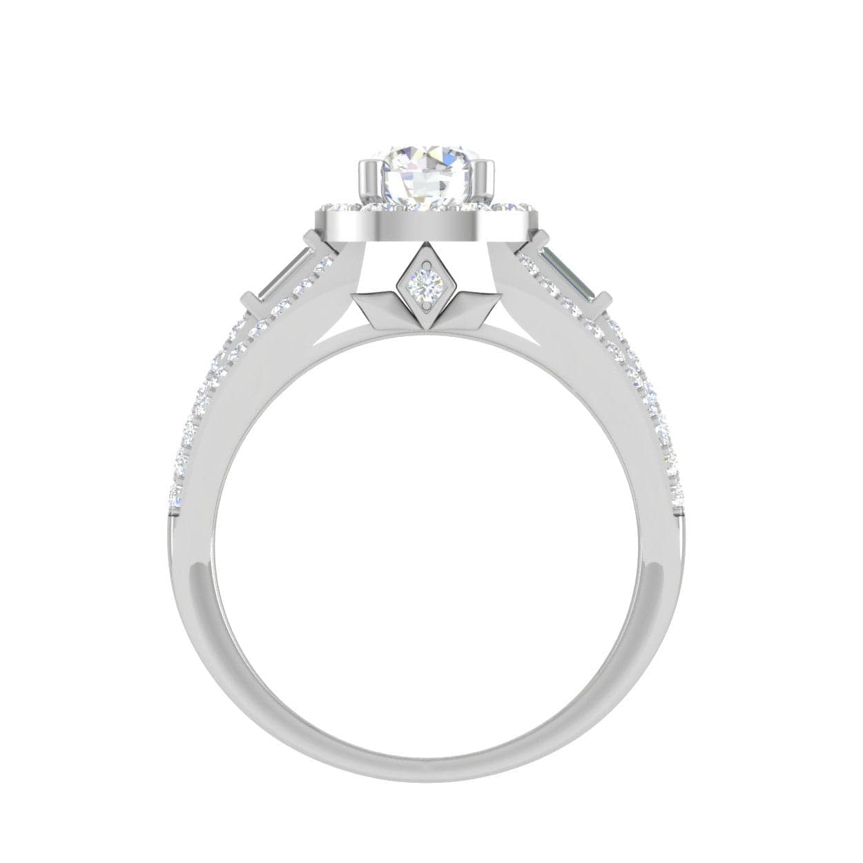 Jewelove™ Rings J VS / Women's Band only 0.30 cts. Solitaire Halo Split Shank with Baguette Diamond Platinum Engagement Ring JL PT WB5997E