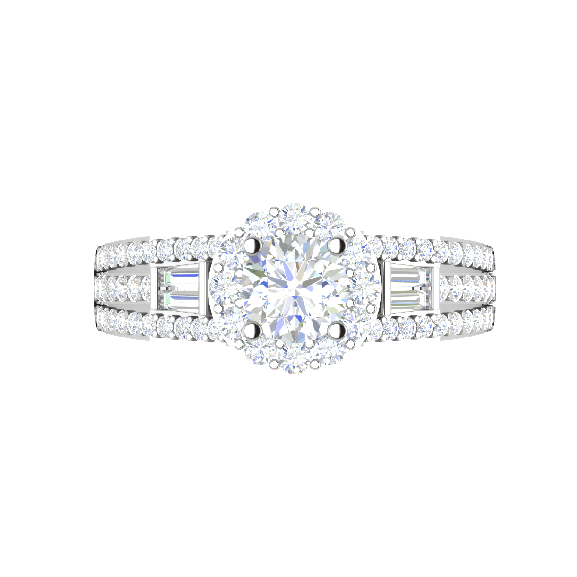 Jewelove™ Rings J VS / Women's Band only 0.30 cts. Solitaire Halo Split Shank with Baguette Diamond Platinum Engagement Ring JL PT WB5997E