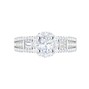 Jewelove™ Rings J VS / Women's Band only 0.30 cts. Solitaire Halo Split Shank with Baguette Diamond Platinum Engagement Ring JL PT WB5997E