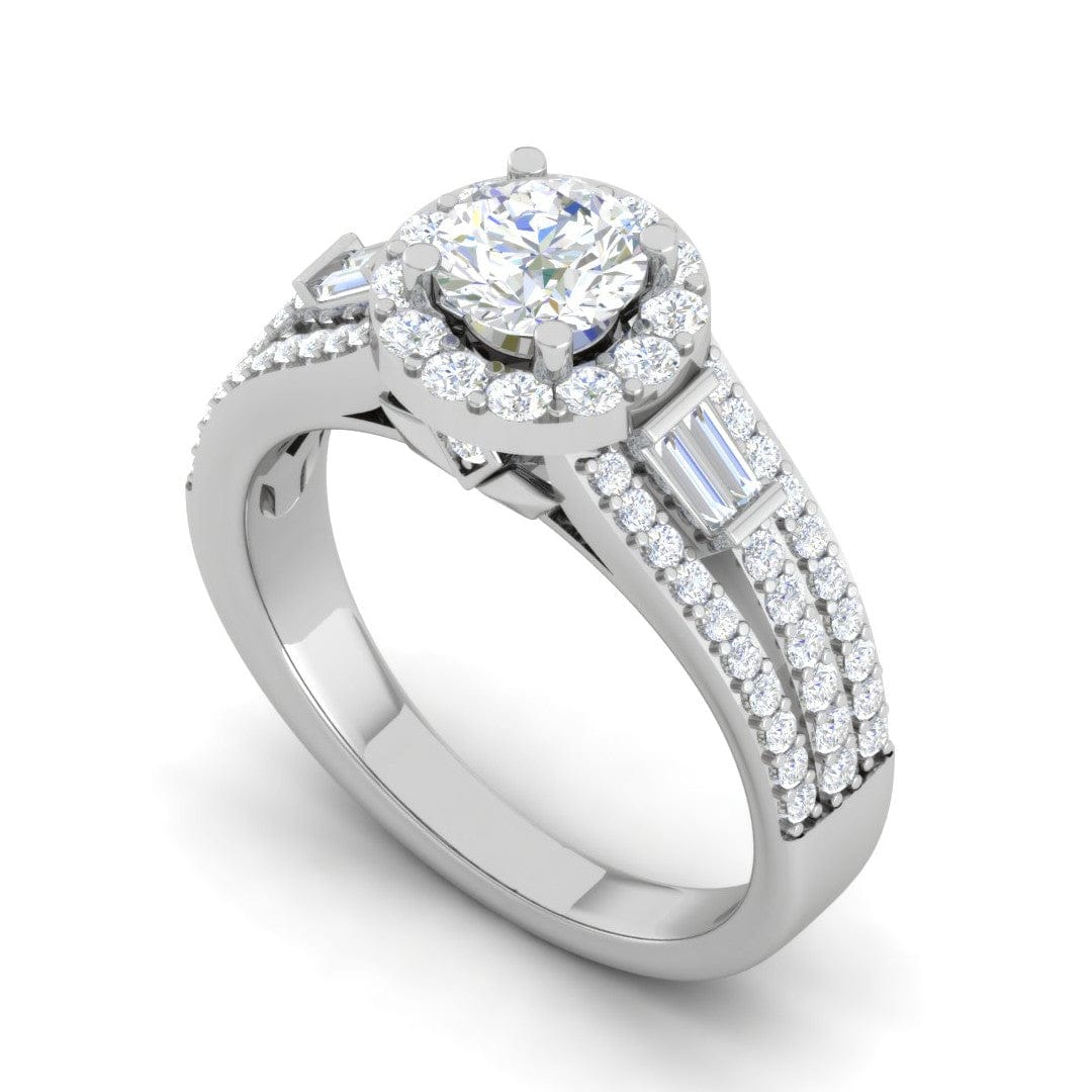 Jewelove™ Rings J VS / Women's Band only 0.30 cts. Solitaire Halo Split Shank with Baguette Diamond Platinum Engagement Ring JL PT WB5997E