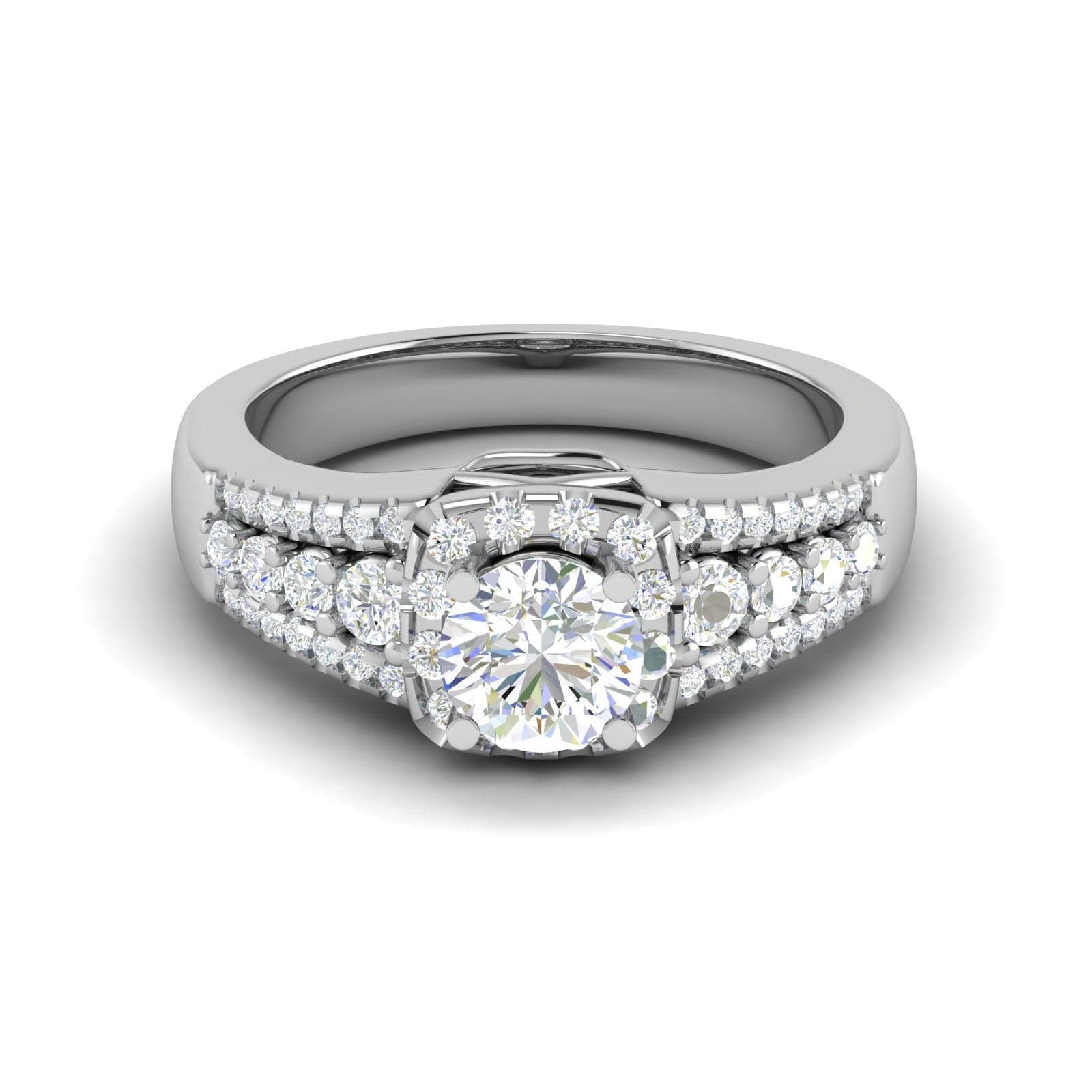 Jewelove™ Rings J VS / Women's Band only 0.30 cts. Solitaire Platinum Halo Diamond Split Shank Engagement Ring JL PT WB6016