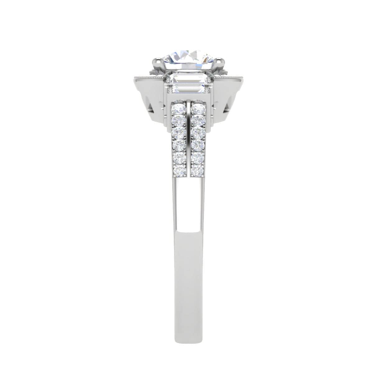 Jewelove™ Rings J VS / Women's Band only 0.30 cts. Solitaire Split Shank with Baguette Diamond Platinum Engagement Ring JL PT WB5930E