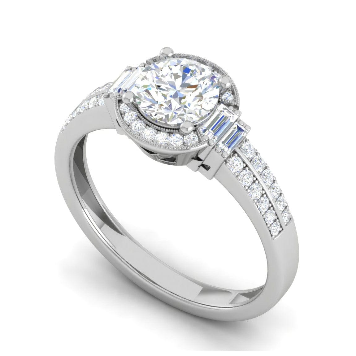 Jewelove™ Rings J VS / Women's Band only 0.30 cts. Solitaire Split Shank with Baguette Diamond Platinum Engagement Ring JL PT WB5930E