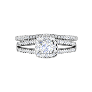 Jewelove™ Rings J VS / Women's Band only 0.30 cts Solitaire Square Halo Diamond Split Shank Platinum Ring JL PT MHD278