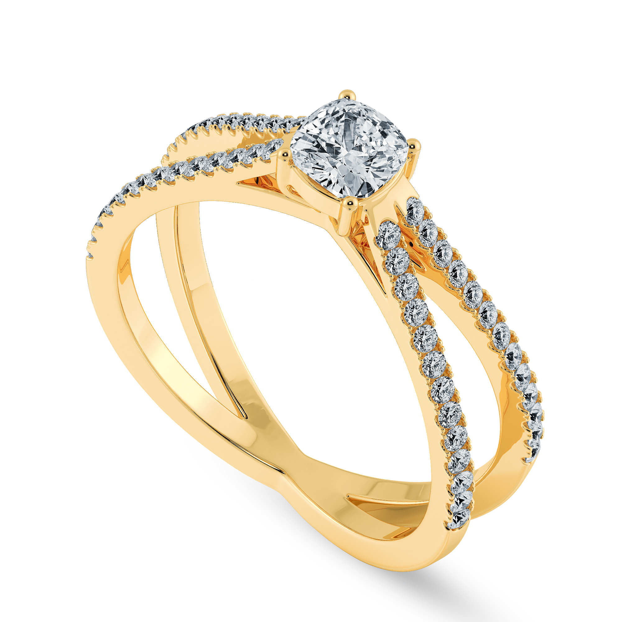 Jewelove™ Rings Women's Band only / VVS G 0.30cts. Cushion Cut Solitaire Diamond Split Shank 18K Yellow Gold Ring JL AU 1171Y