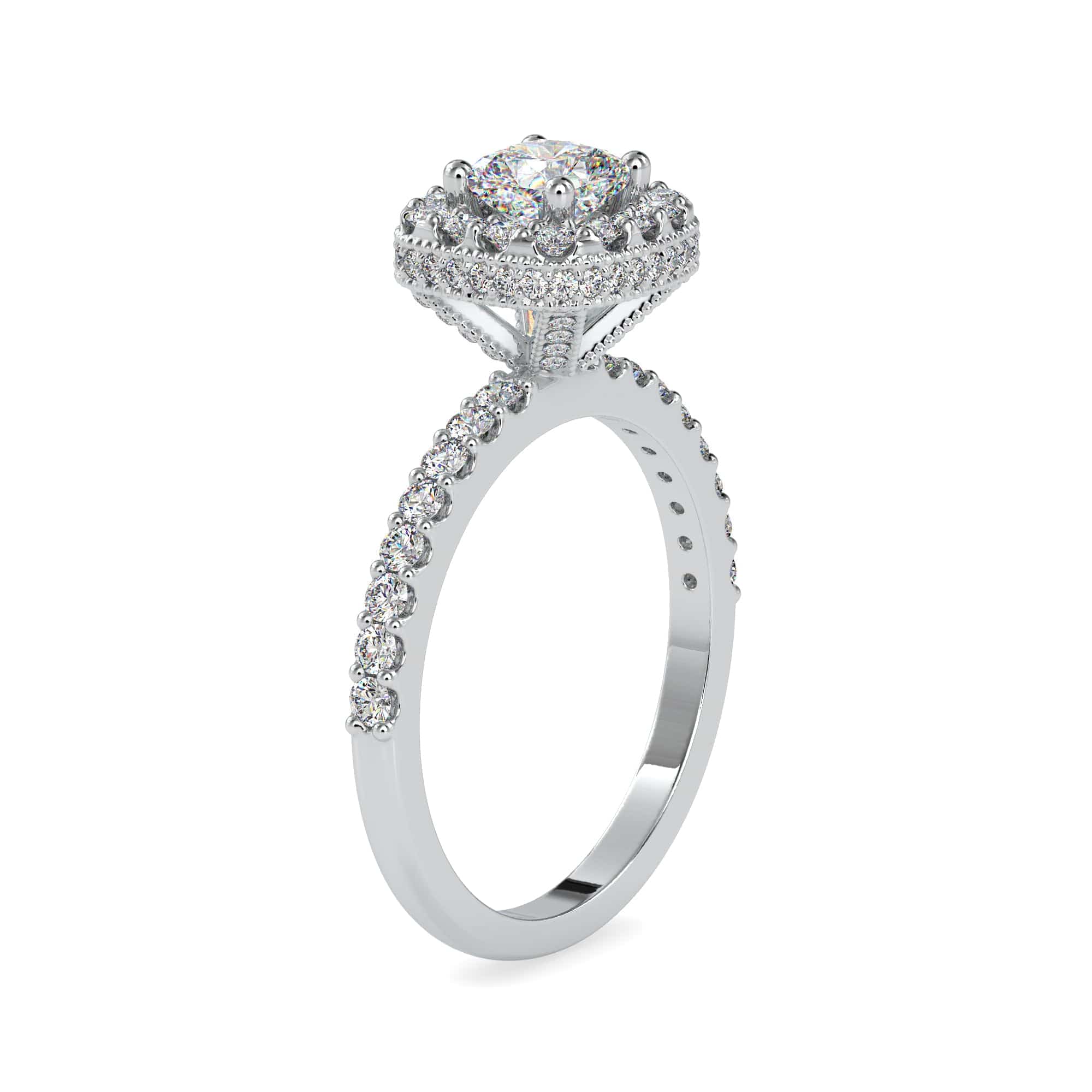 Jewelove™ Rings VVS G / Women's Band only 0.30cts. Cushion Cut Solitaire Platinum Halo Diamond Shank Ring JL PT 0017