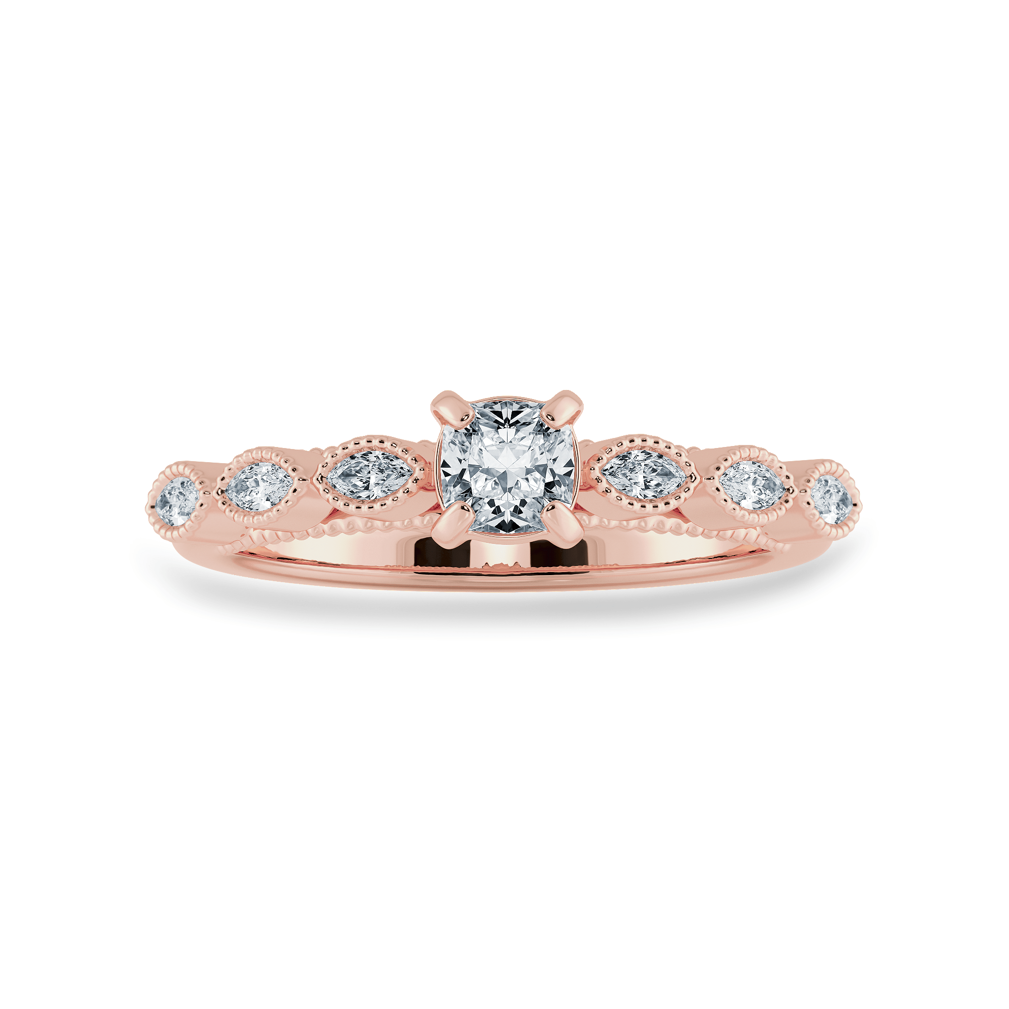 Jewelove™ Rings Women's Band only / VVS G 0.30cts. Cushion Cut Solitaire with Marquise Cut Diamond Accents 18K Rose Gold Ring JL AU 2013R