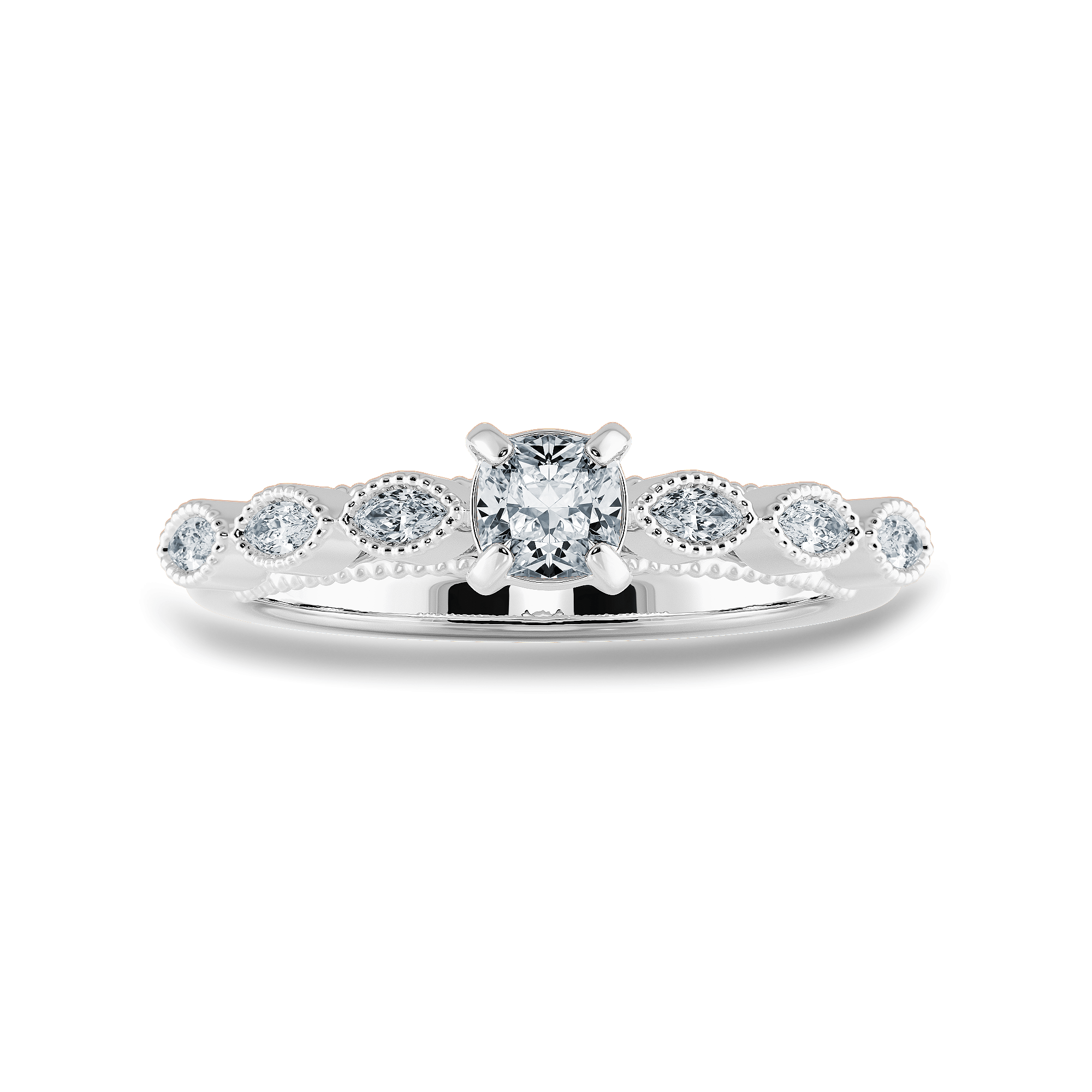 Jewelove™ Rings Women's Band only / VVS G 0.30cts. Cushion Cut Solitaire with Marquise Cut Diamond Accents Platinum Ring JL PT 2013