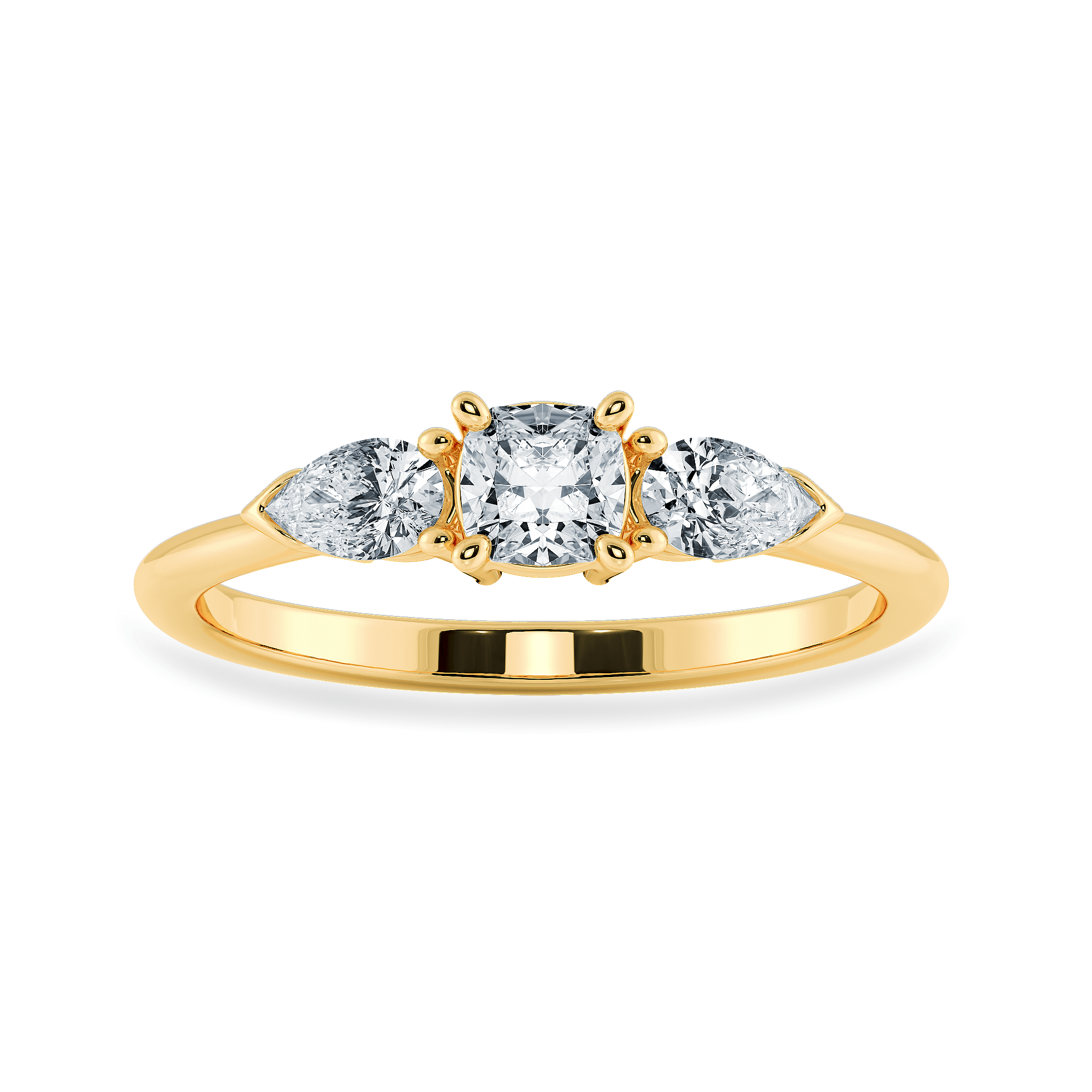 Jewelove™ Rings Women's Band only / VVS G 0.30cts. Cushion Cut Solitaire with Pear Cut Diamond Accents 18K Yellow Gold Ring JL AU 1203Y