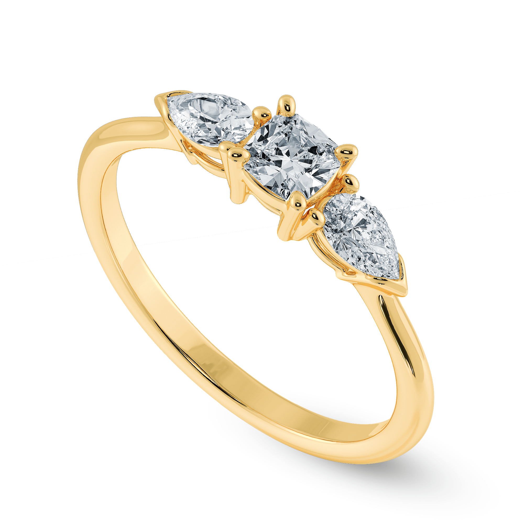 Jewelove™ Rings Women's Band only / VVS G 0.30cts. Cushion Cut Solitaire with Pear Cut Diamond Accents 18K Yellow Gold Ring JL AU 1203Y