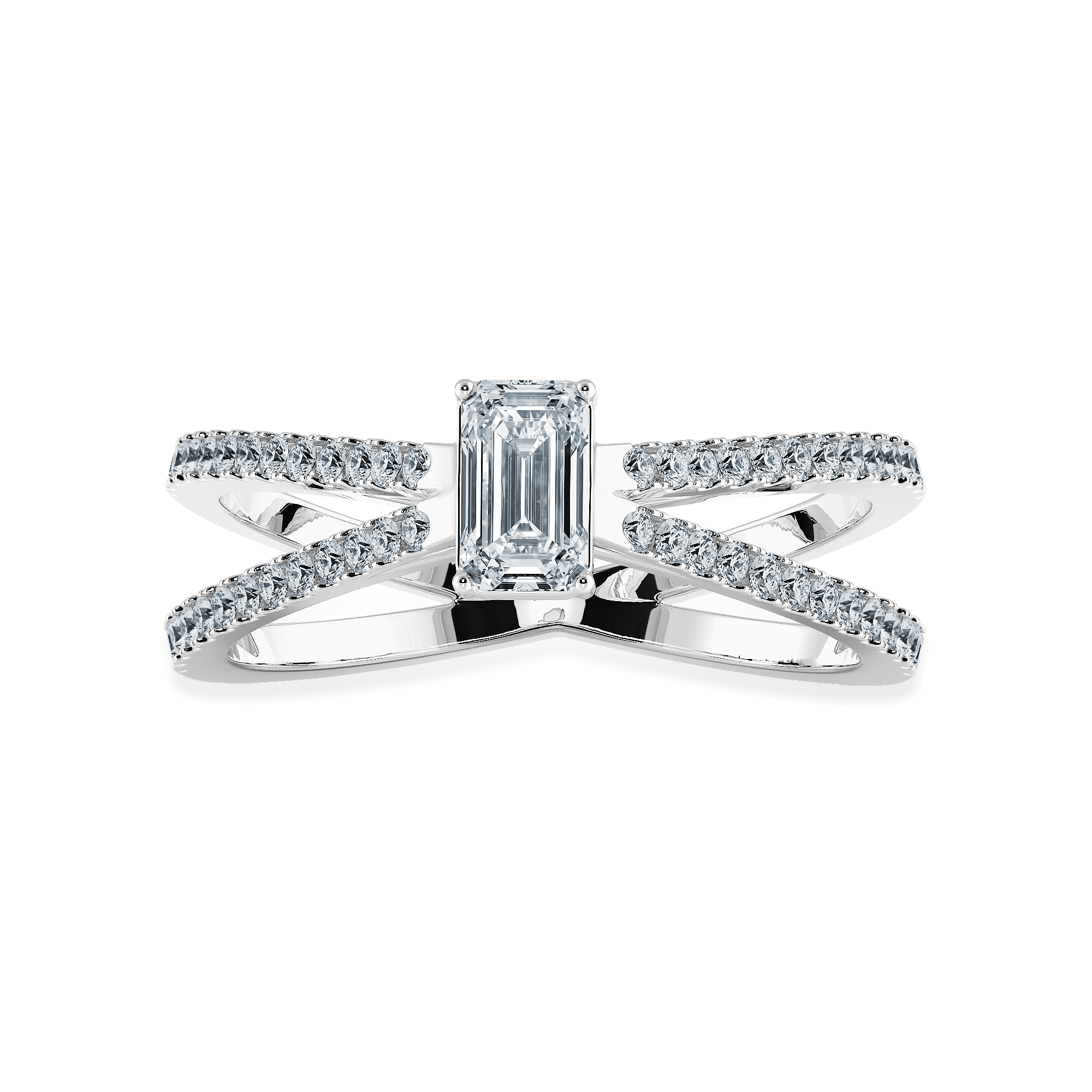 Jewelove™ Rings E VVS / Women's Band only 0.30cts Emerald Cut Solitaire Diamond Split Shank Platinum Ring JL PT 1172