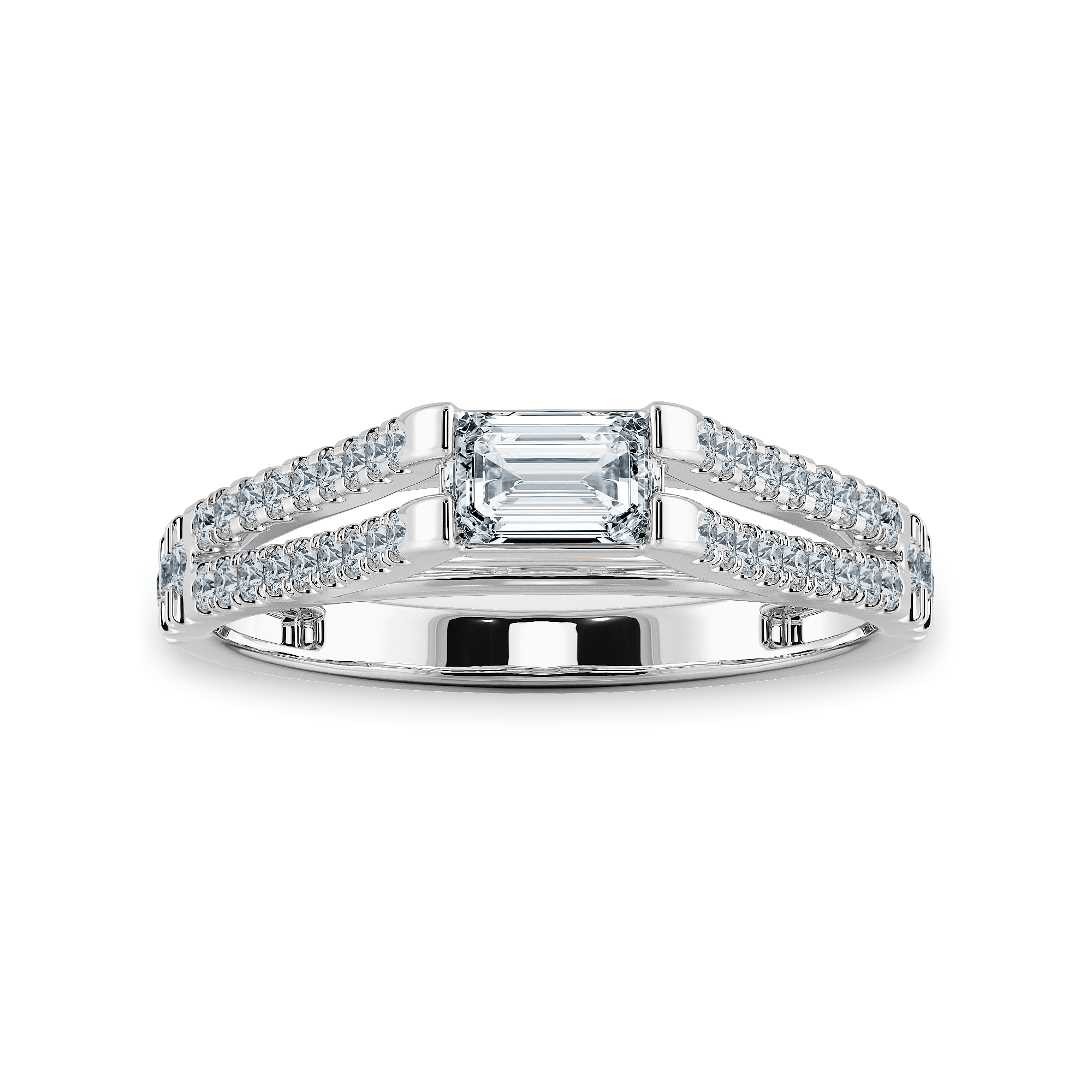 Jewelove™ Rings E VVS / Women's Band only 0.30cts Emerald Cut Solitaire Diamond Split Shank Platinum Ring JL PT 1180