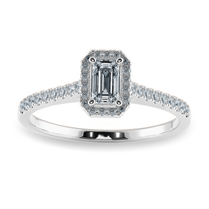 Jewelove™ Rings E VVS / Women's Band only 0.30cts Emerald Cut Solitaire Halo Diamond Shank Platinum Ring JL PT 1197