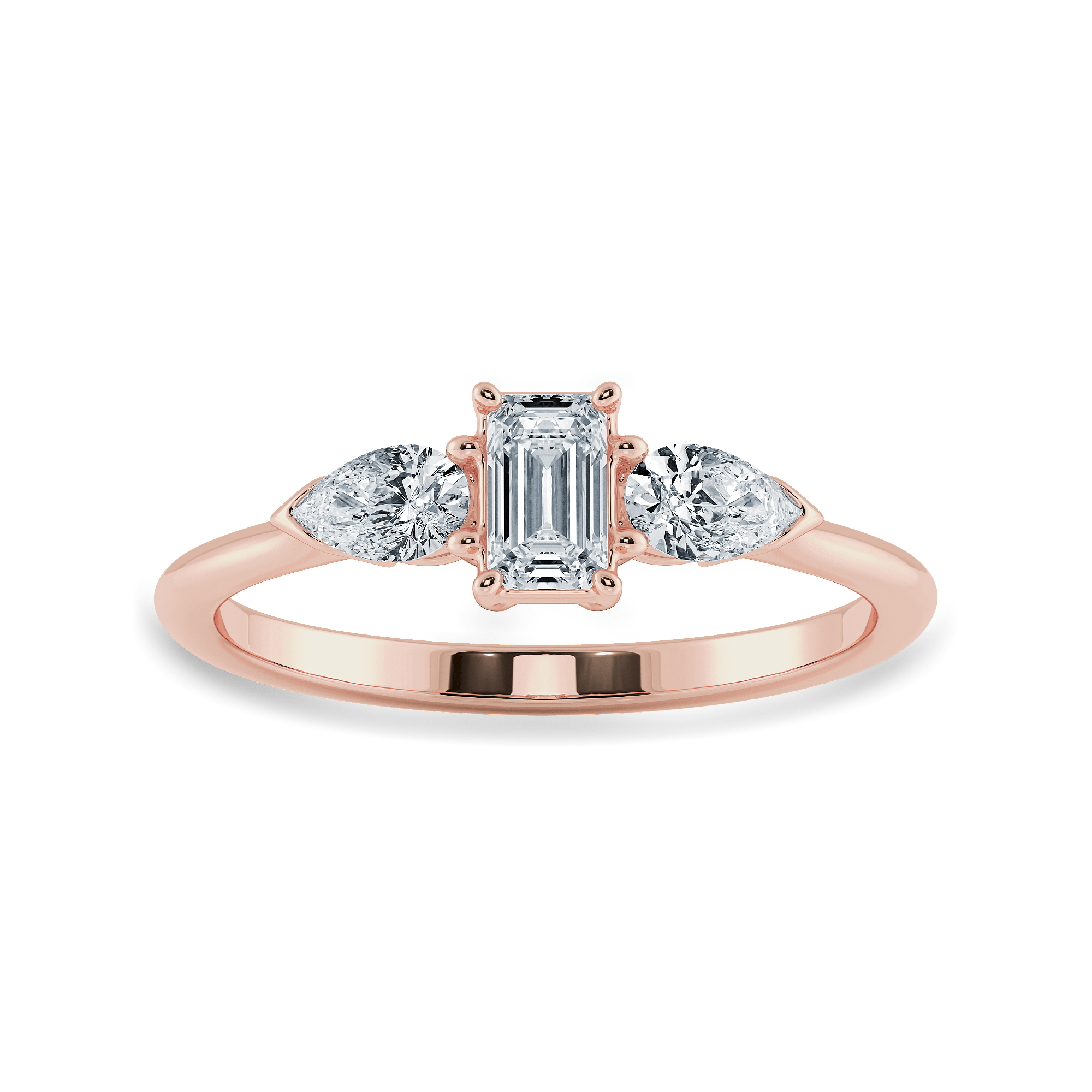 Jewelove™ Rings Women's Band only / VVS E 0.30cts. Emerald Cut Solitaire with Pear Cut Diamond Accents 18K Rose Gold Solitaire Ring JL AU 1204R