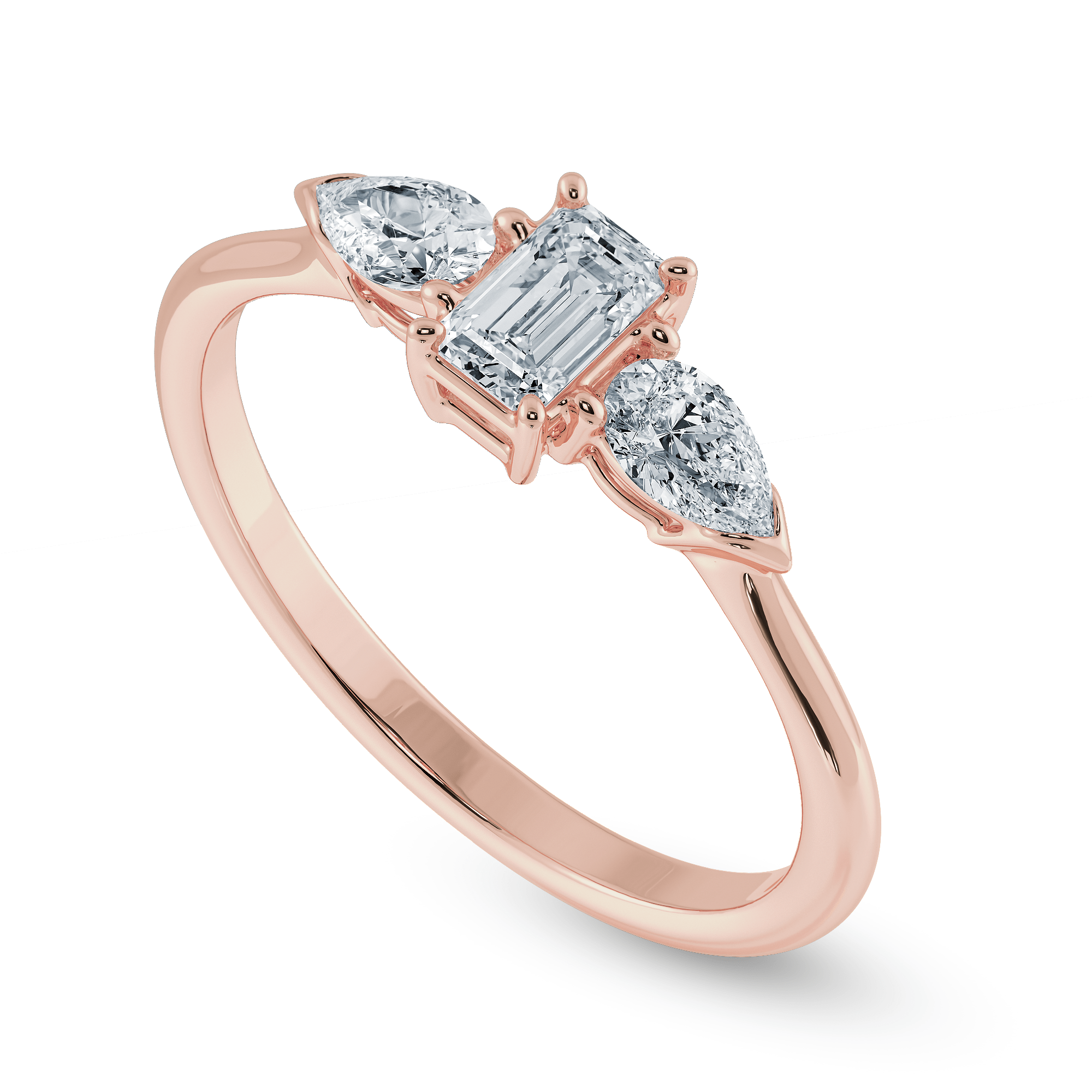 Jewelove™ Rings Women's Band only / VVS E 0.30cts. Emerald Cut Solitaire with Pear Cut Diamond Accents 18K Rose Gold Solitaire Ring JL AU 1204R