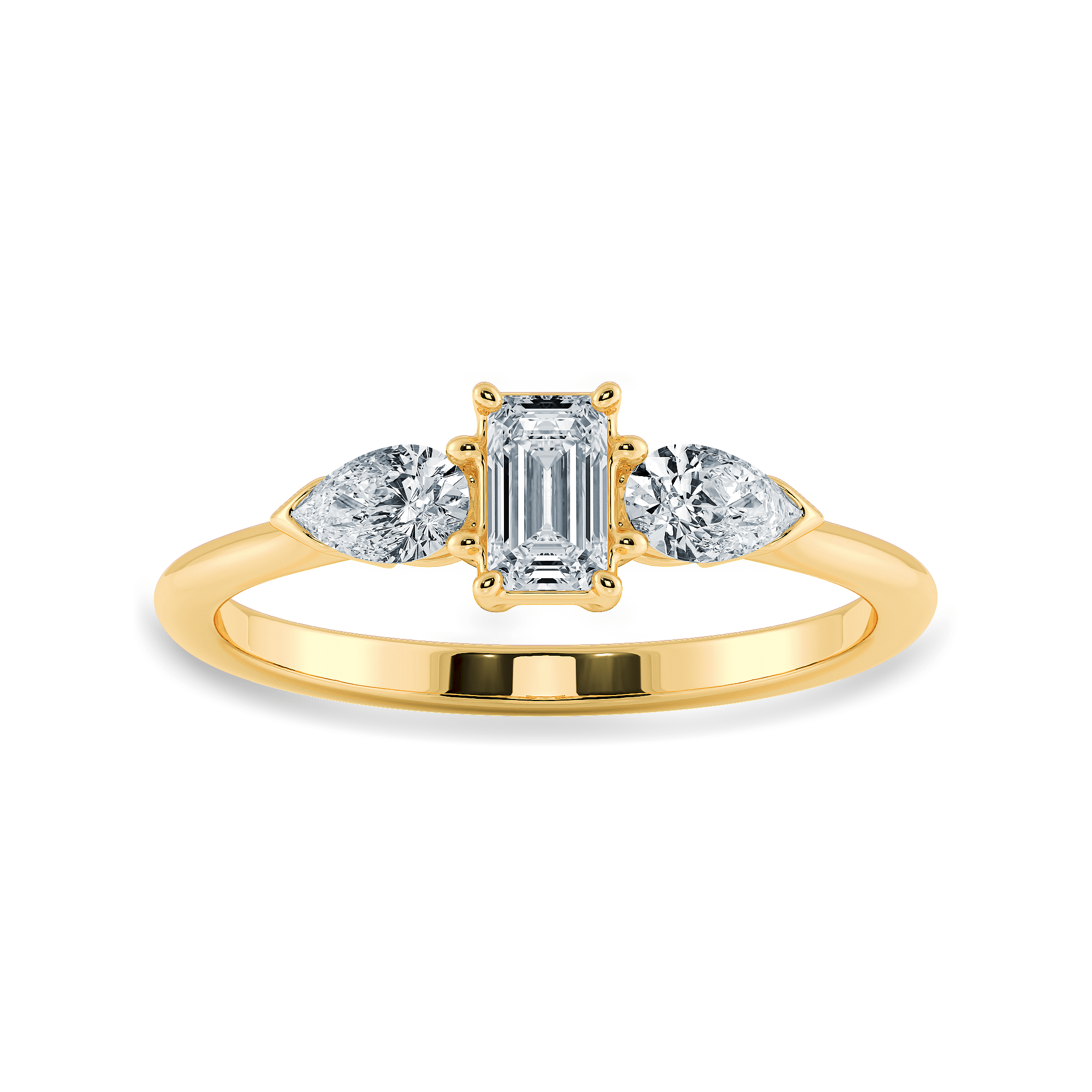 Jewelove™ Rings Women's Band only / VVS E 0.30cts. Emerald Cut Solitaire with Pear Cut Diamond Accents 18K Yellow Gold Ring JL AU 1204Y