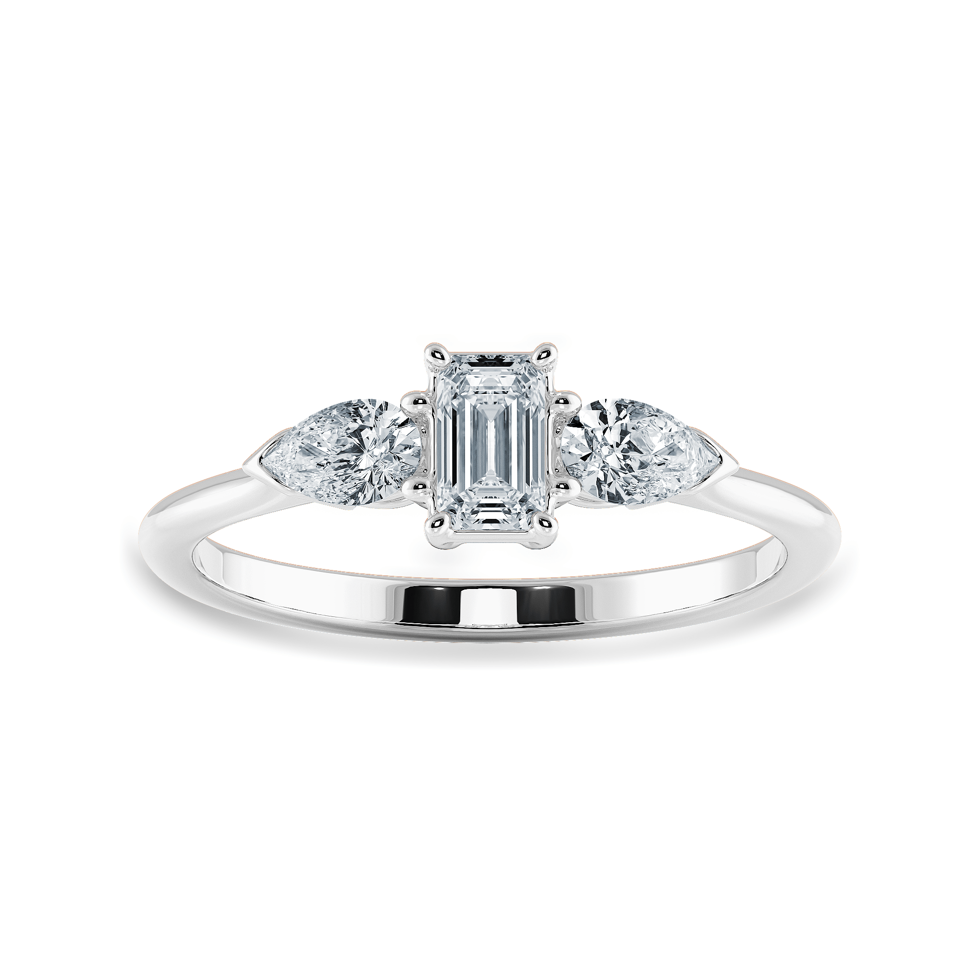 Jewelove™ Rings E VVS / Women's Band only 0.30cts Emerald Cut Solitaire with Pear Cut Diamond Accents Platinum Ring JL PT 1204