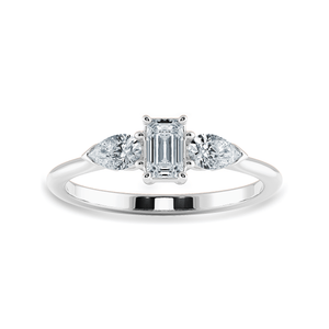 Jewelove™ Rings E VVS / Women's Band only 0.30cts Emerald Cut Solitaire with Pear Cut Diamond Accents Platinum Ring JL PT 1204