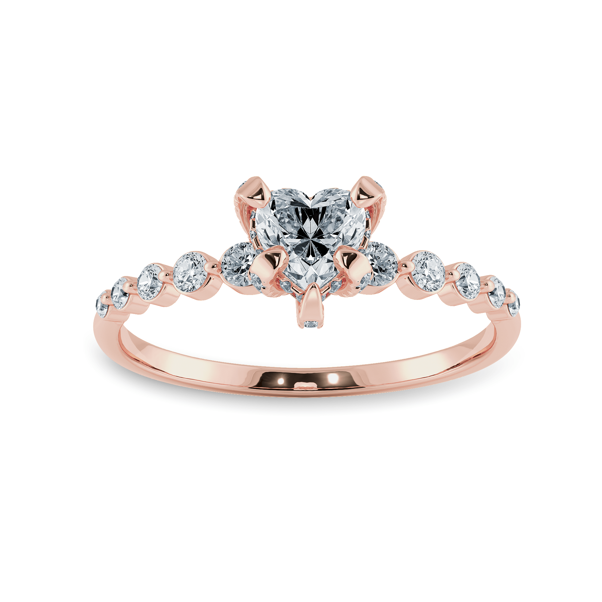 Jewelove™ Rings Women's Band only / I VS 0.30cts. Heart Cut Solitaire Halo Diamond Accents 18K Rose Gold Ring JL AU 2007R