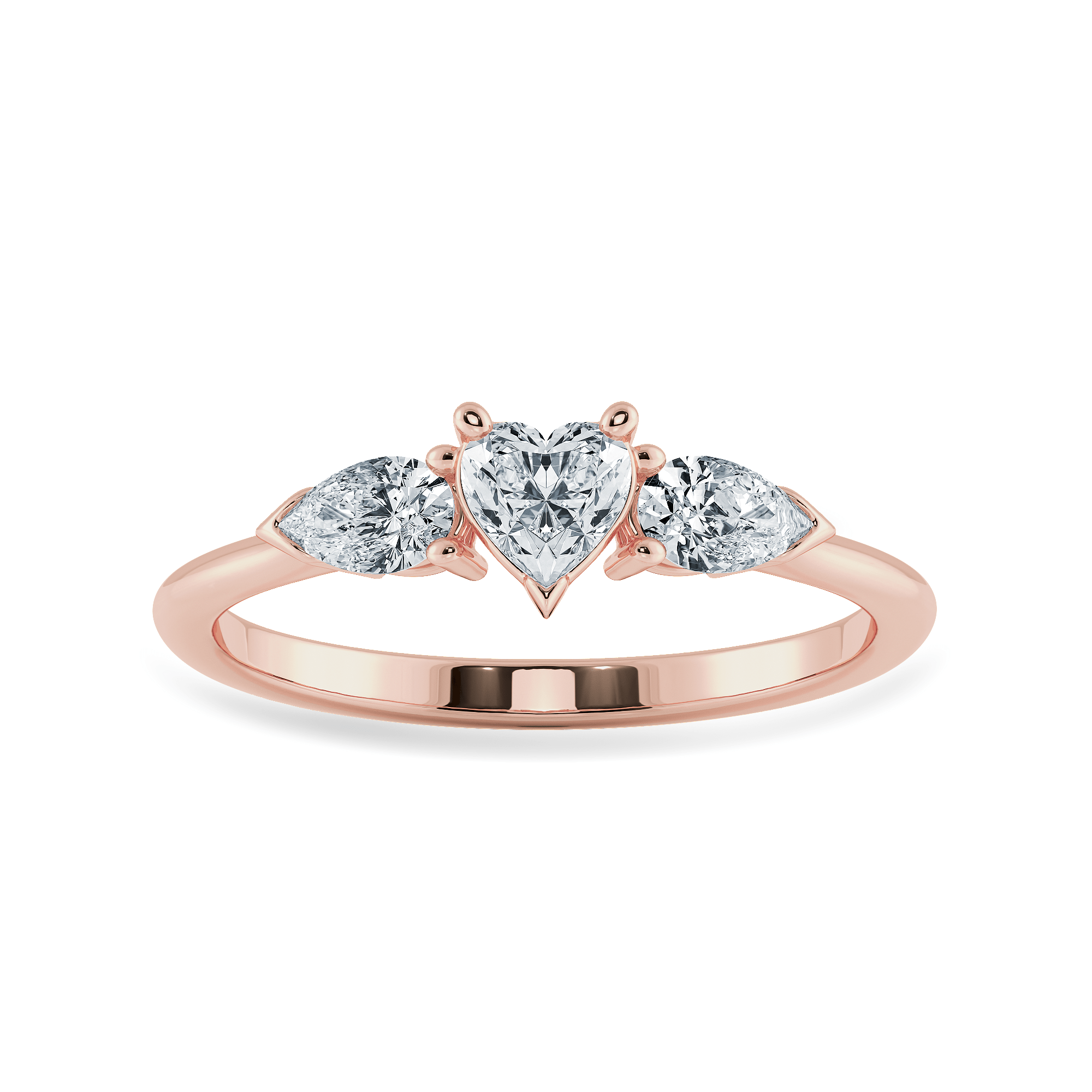 Jewelove™ Rings Women's Band only / VS I 0.30cts. Heart Cut Solitaire with Pear Cut Diamond Accents 18K Rose Gold Ring JL AU 1205R