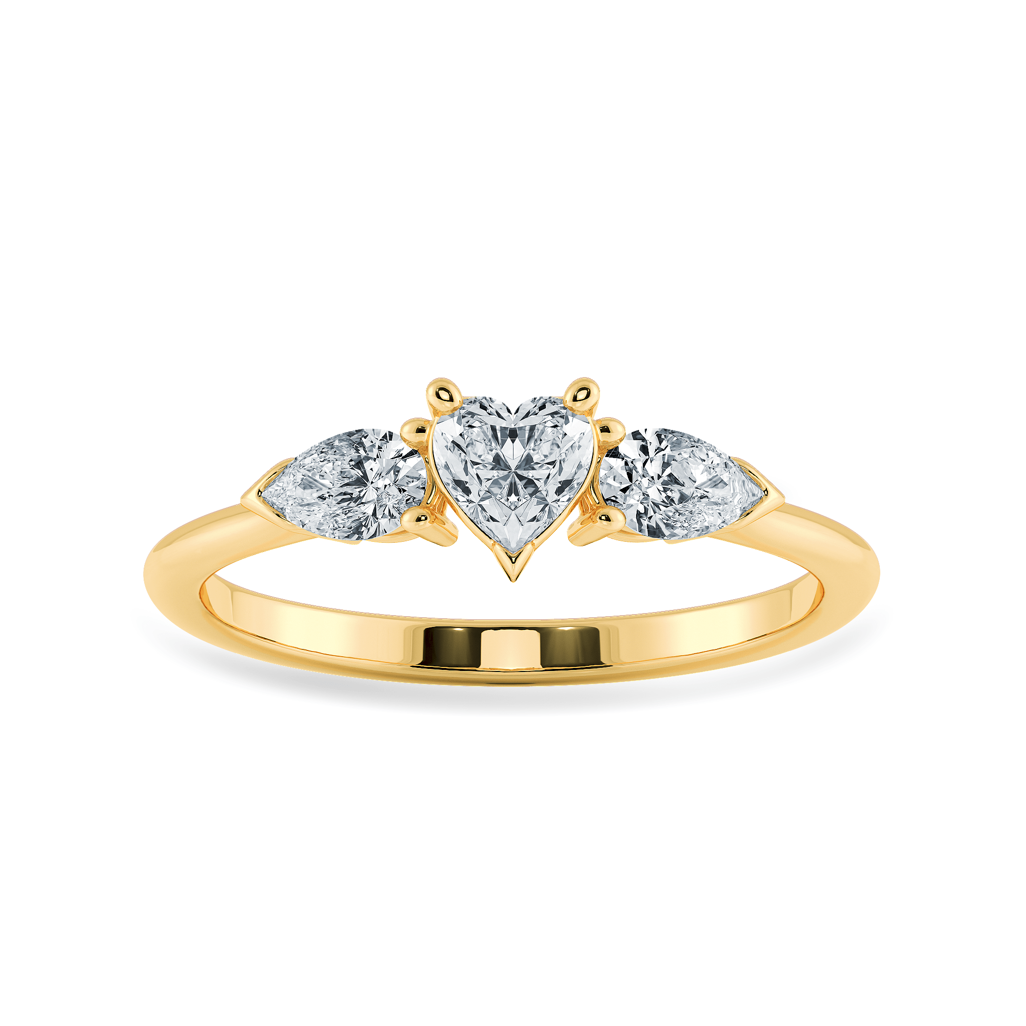 Jewelove™ Rings Women's Band only / VS I 0.30cts. Heart Cut Solitaire with Pear Cut Diamond Accents 18K Yellow Gold Ring JL AU 1205Y