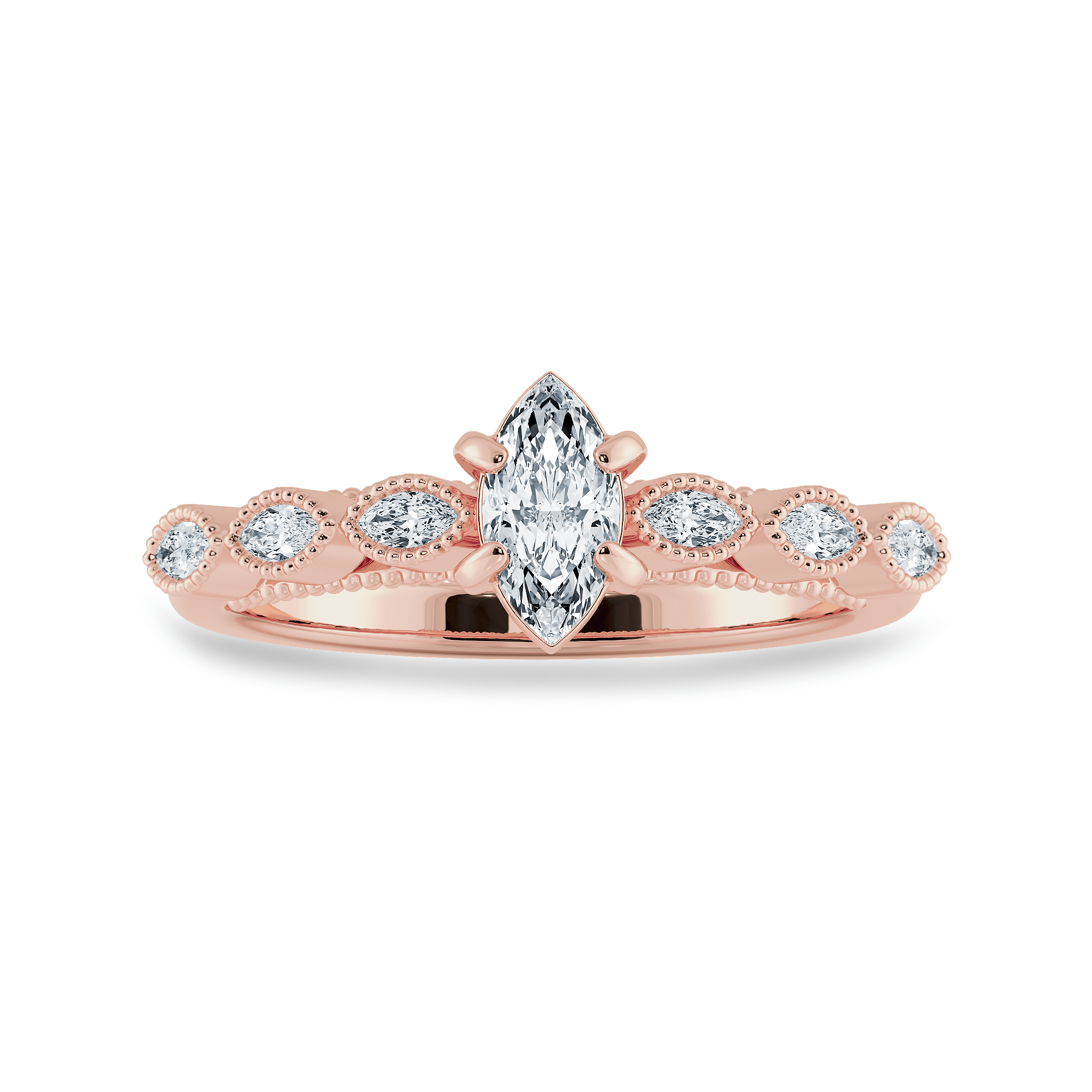 Jewelove™ Rings Women's Band only / VS I 0.30cts. Marquise Cut Solitaire Diamond Accents 18K Rose Gold Ring JL AU 2019R