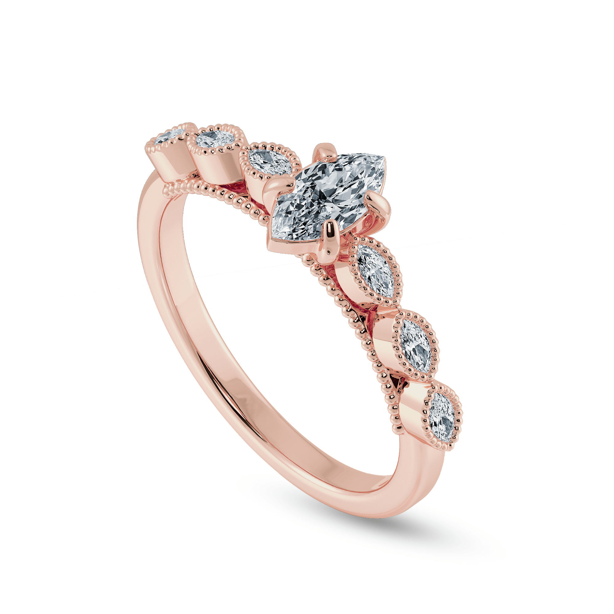 Jewelove™ Rings Women's Band only / VS I 0.30cts. Marquise Cut Solitaire Diamond Accents 18K Rose Gold Ring JL AU 2019R