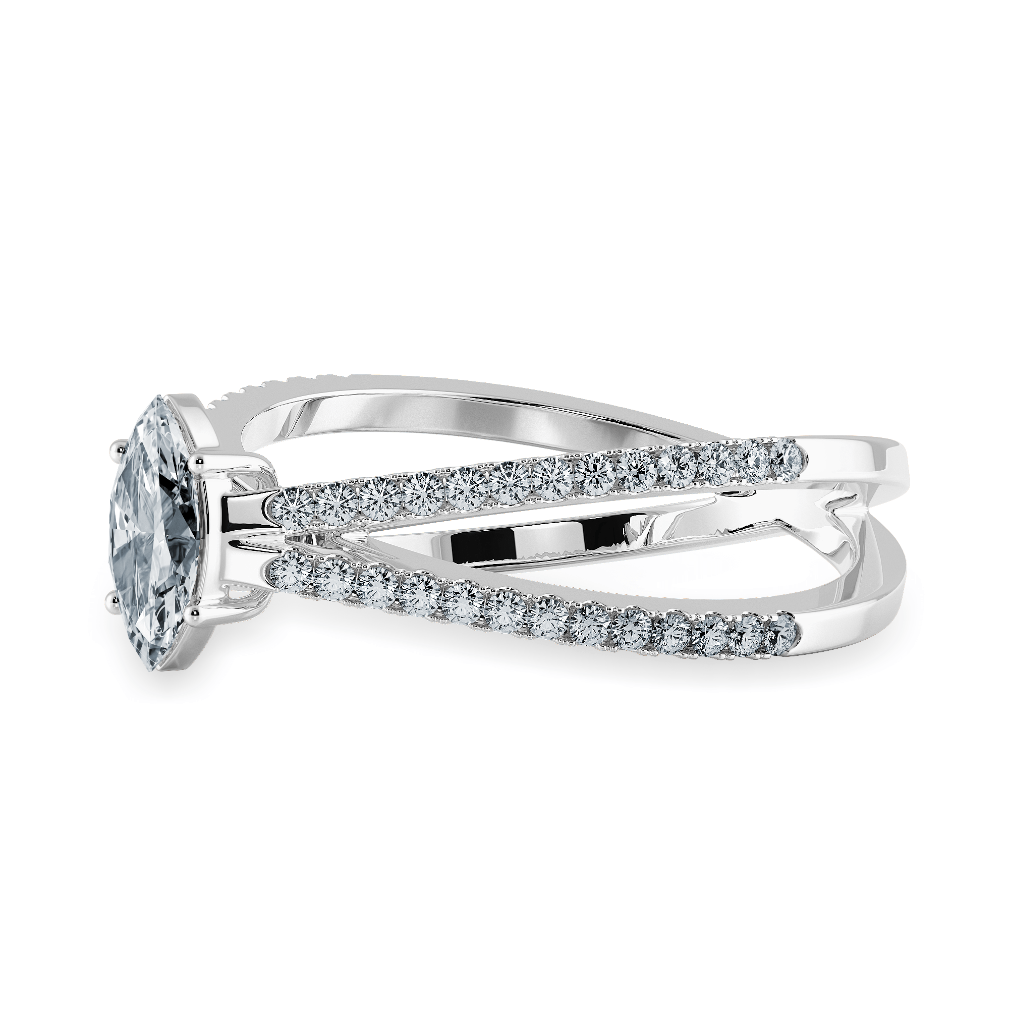 Jewelove™ Rings I VS / Women's Band only 0.30cts Marquise Cut Solitaire Diamond Split Shank Platinum Ring JL PT 1176